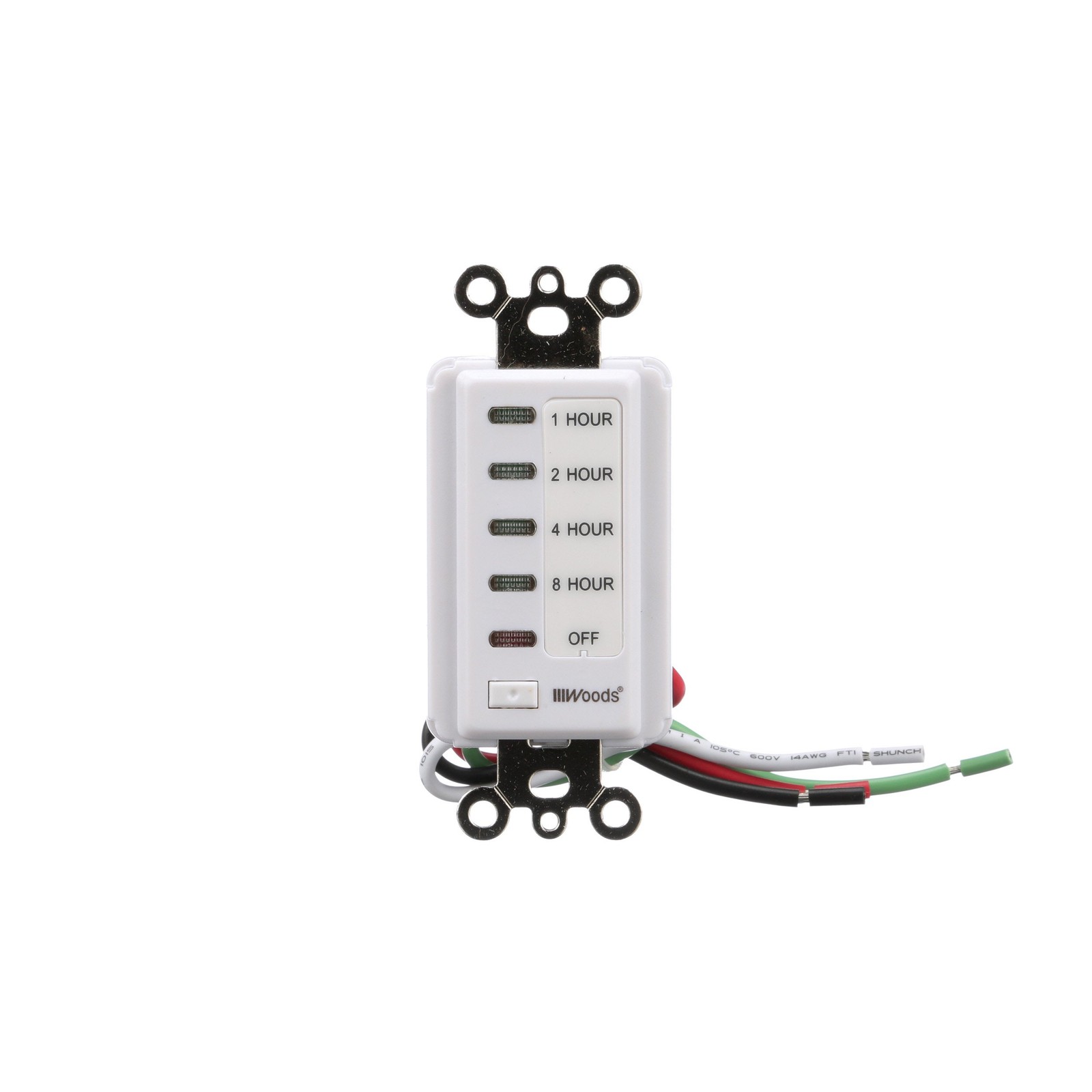 Woods 59013 in-Wall Timer; 120 V; 15 A; 2; 4; 8; 12 Hr Off; 8-Hour, White