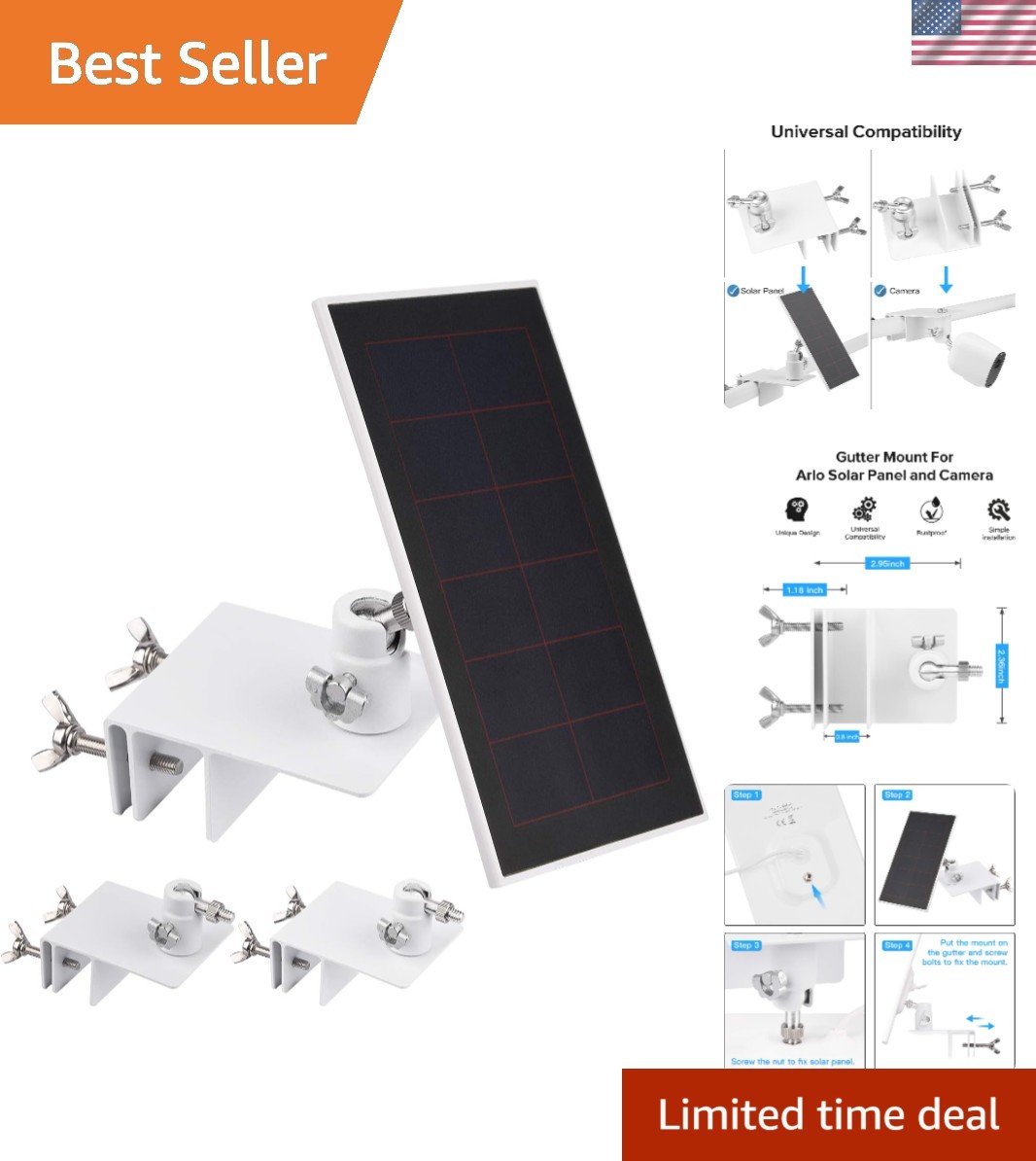 2-Pack Gutter Mount for Arlo Essential & Pro Solar Panels – Easy Install