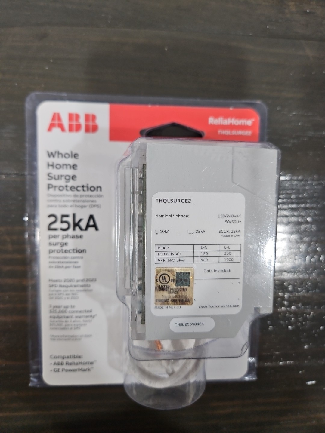 GE THQLSURGE2 Whole Home 240-Volt 25 kA Panel Mount Surge Protection Device H4