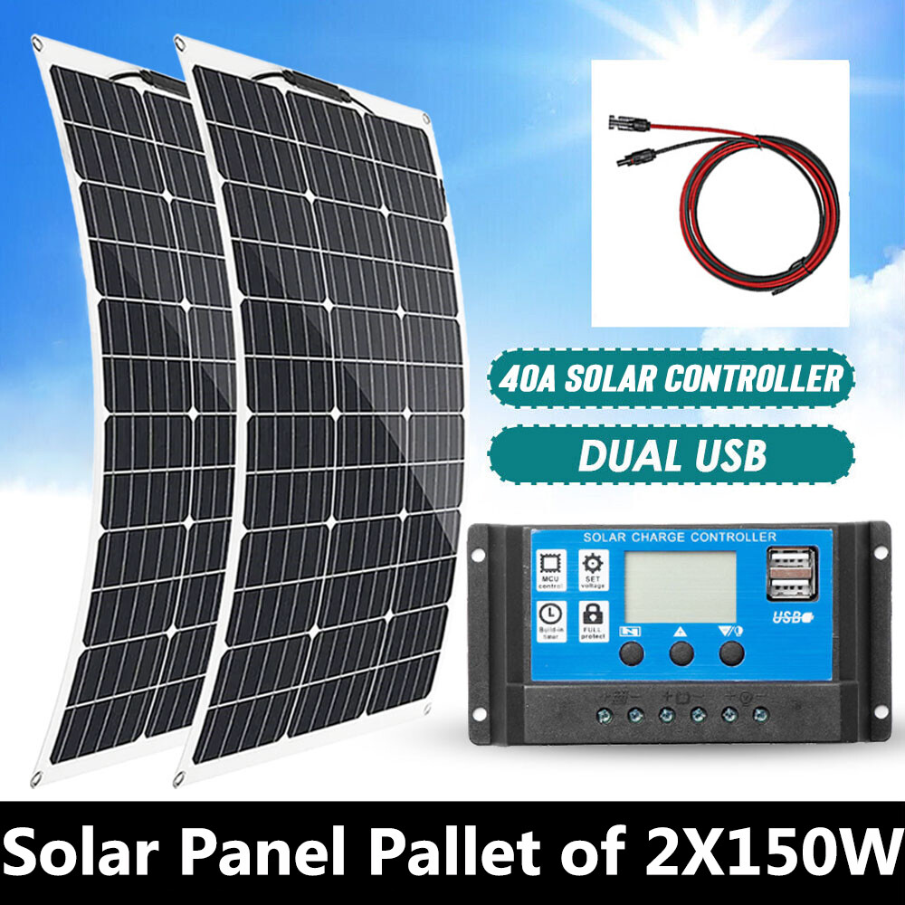 Bifacial Solar Panels Pallet of 2x150W High Efficiency PV Mono Solar Panel Kit
