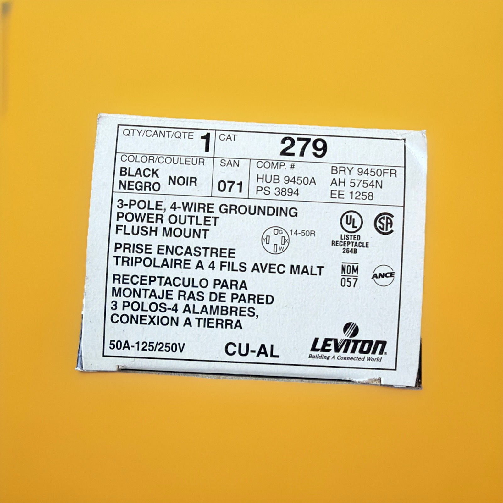 🔥1 Unit ~ Leviton 279 Flush Mount Power Outlet NEMA 14-50R 50A 125/250V🔥