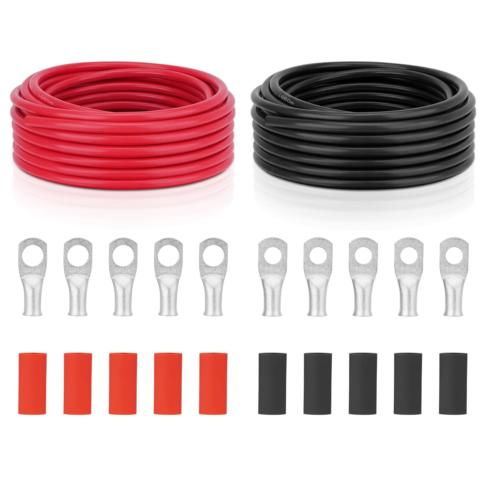 60FT 6 Gauge Pure Copper Wire AWG Welding Battery Cable Kit W/ Lugs Shrinks