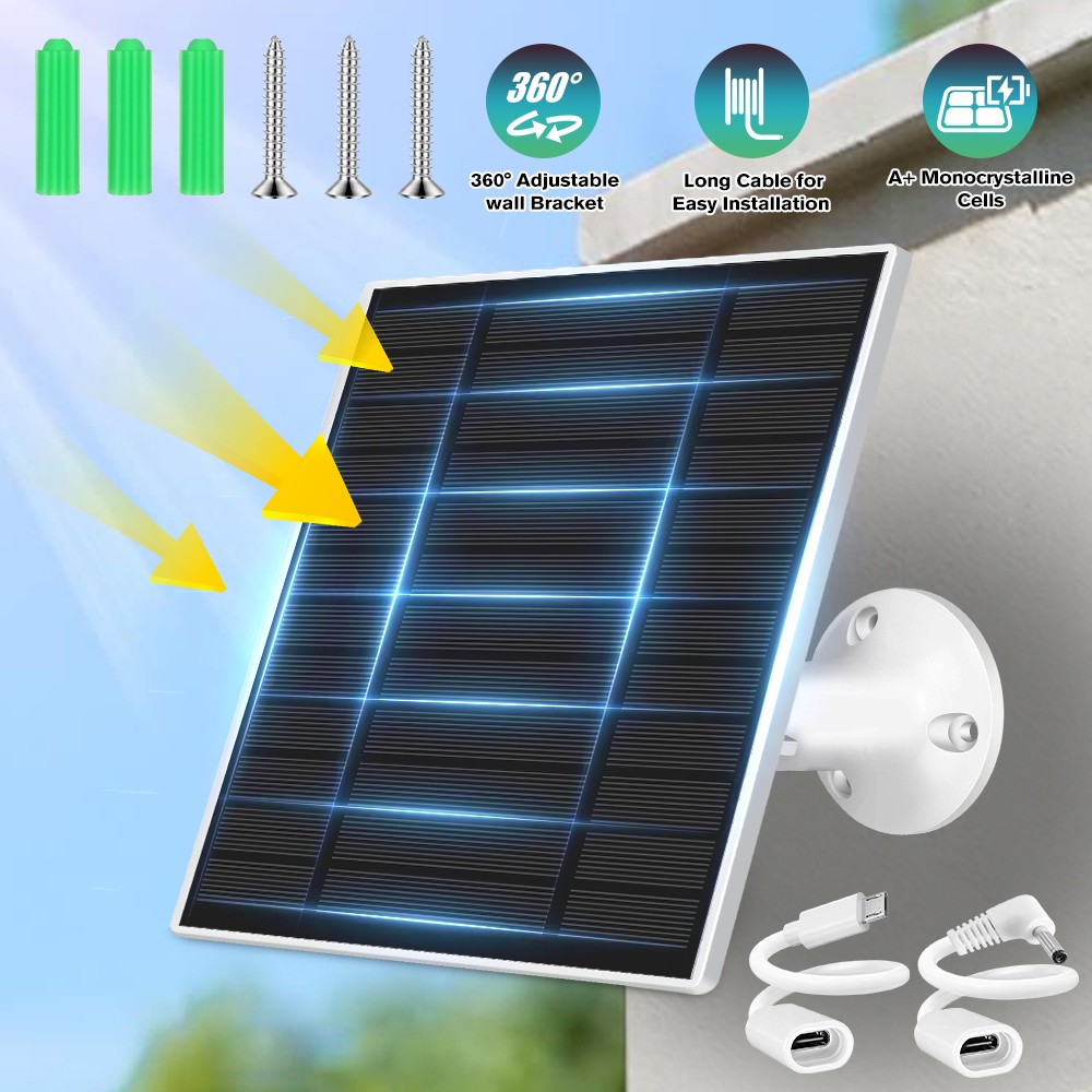 Lot 5W 5V Type-C Port Solar Panel Charger for Outdoor Security Camera CCTV Cam