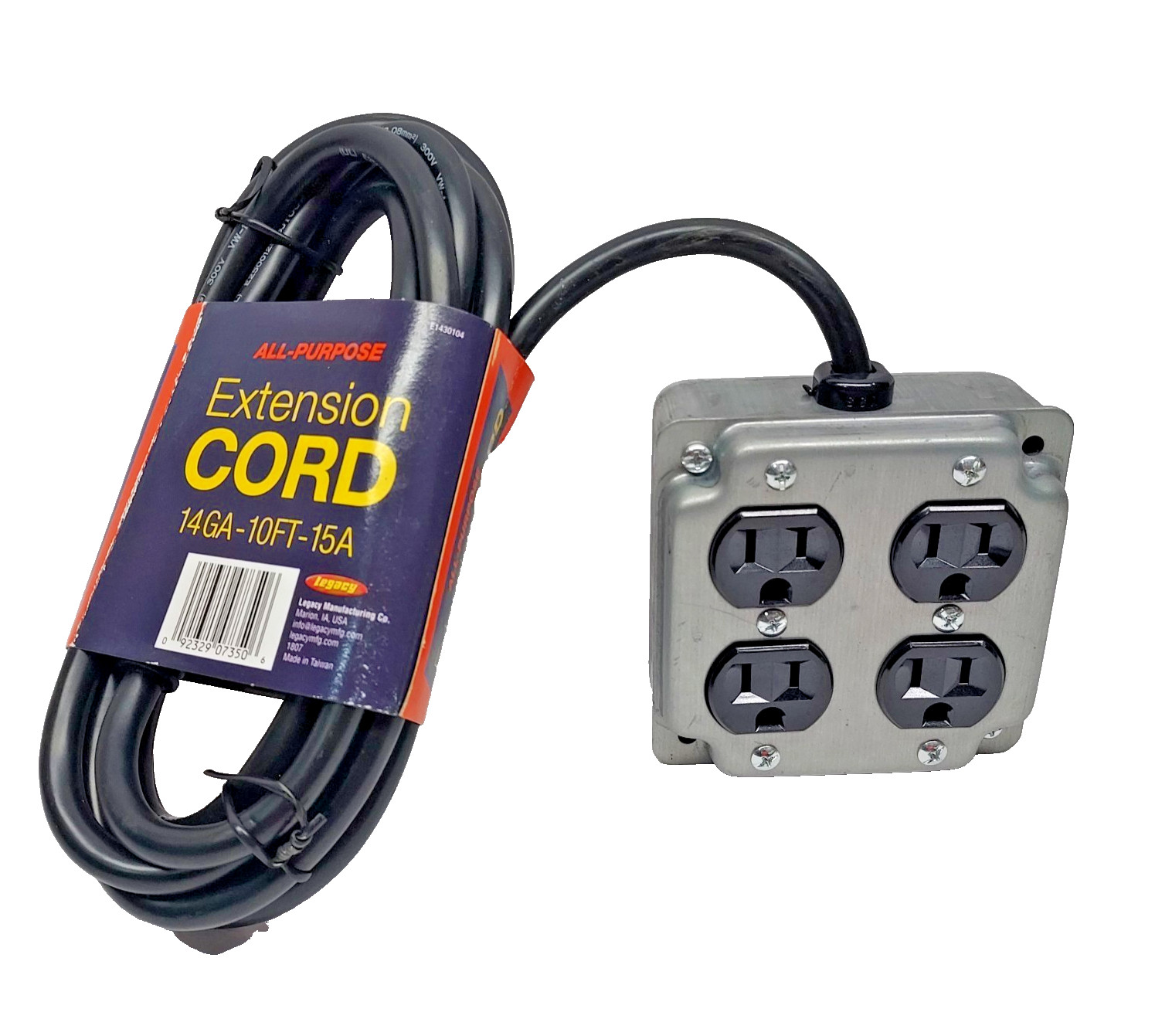Legacy Manufacturing E1430104 All-Purpose 4 Outlet Extension Cord 14GA 10Ft 15A