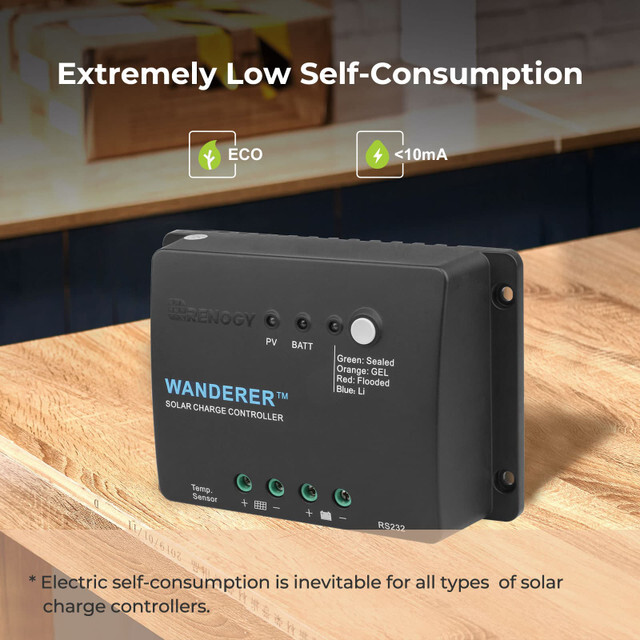 Renogy Wanderer Li 30A 12V PWM Negative Ground Solar Charge Controller Lithium