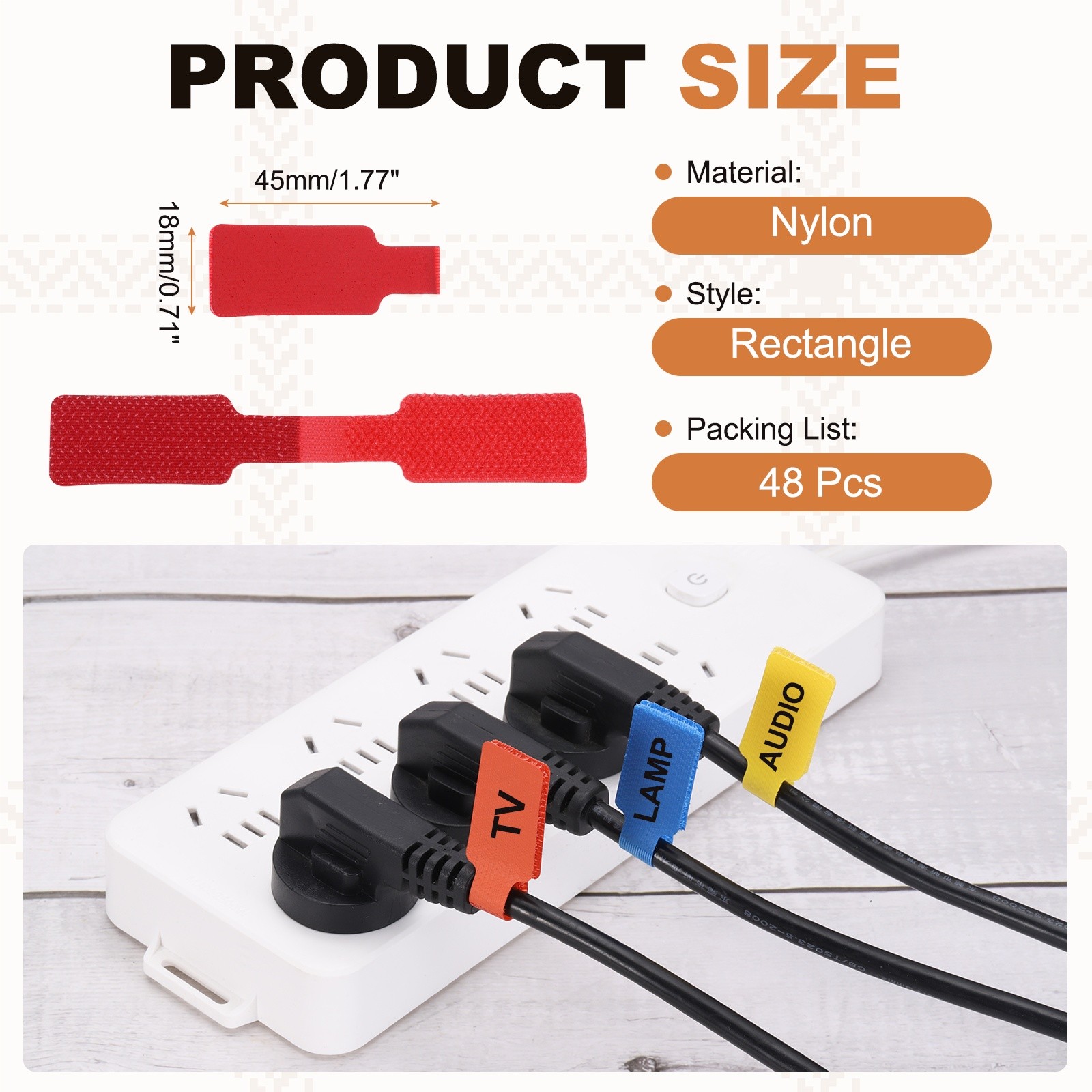 48 Pcs 1.8″ Rectangle Cable Labels Tags Red