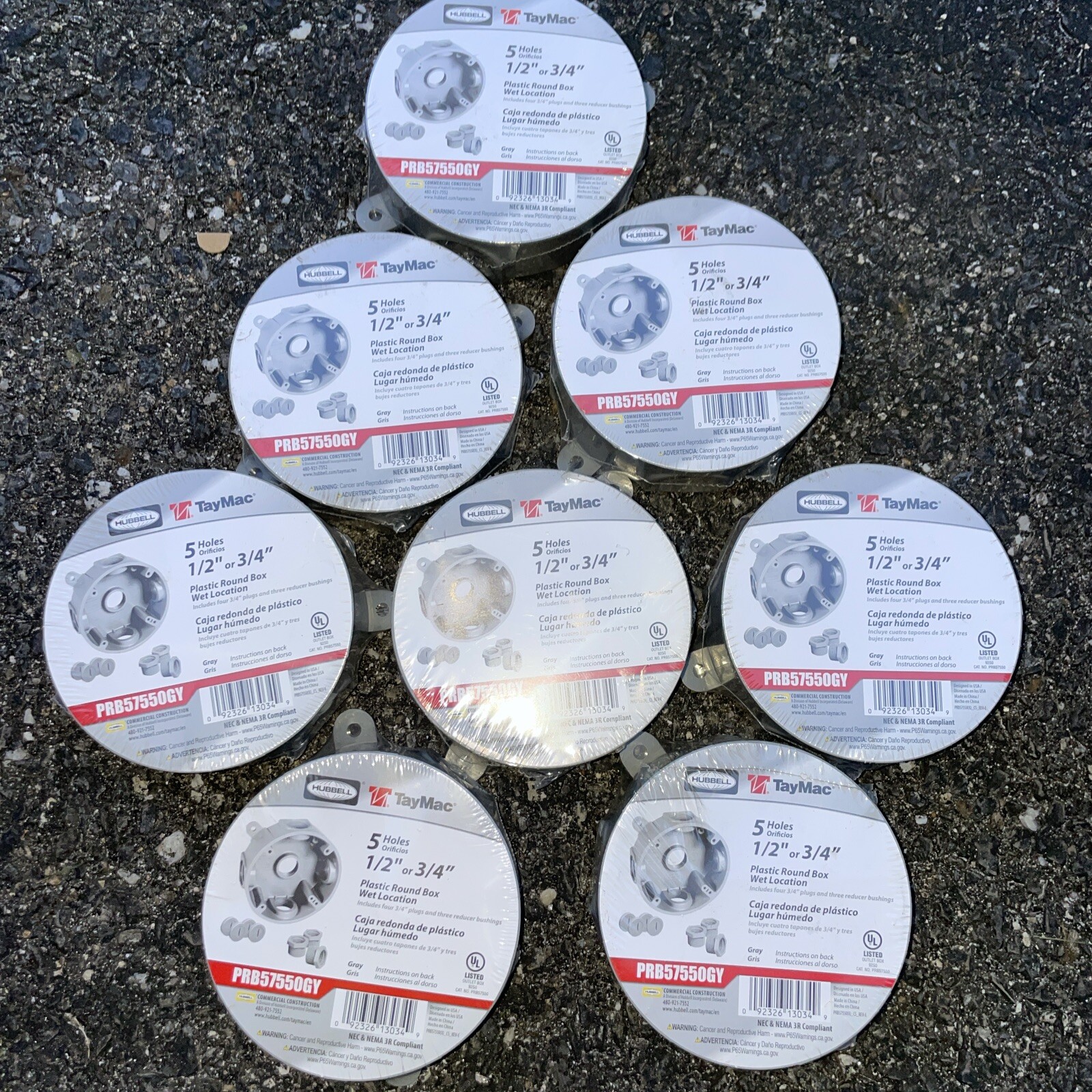 LOT OF 8 Bell Outdoor PRB57550GY Round Plastic 4.25 in. Weatherproof Box