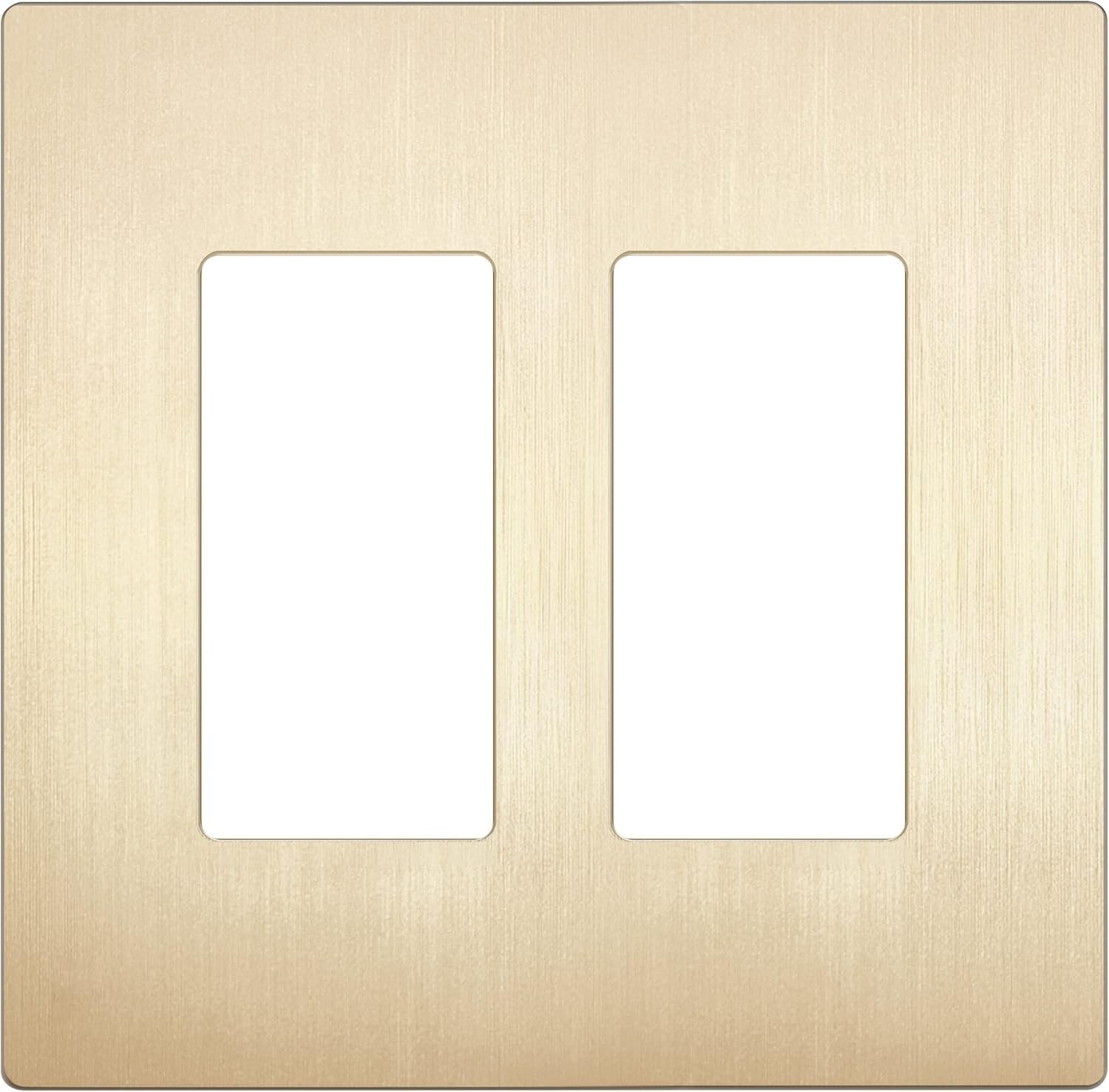 Decorator Wall Plate Brushed Gold Screwless 2-Gang 4.88 x 4.92 Inches UL Listed