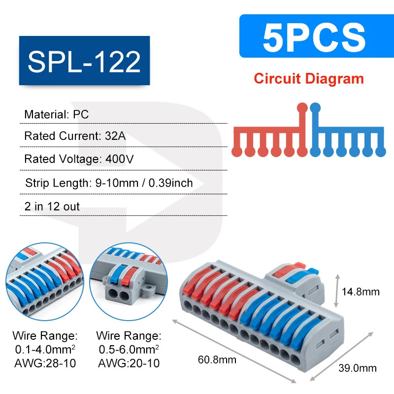 Quick Electrical Connectors Universal Compact Push-in Conductor SPL Splitter Wir