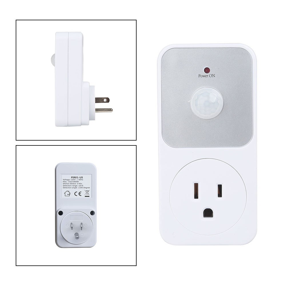 1800W PIR Sensor Power Socket Switch for Living Room and Garage Lights