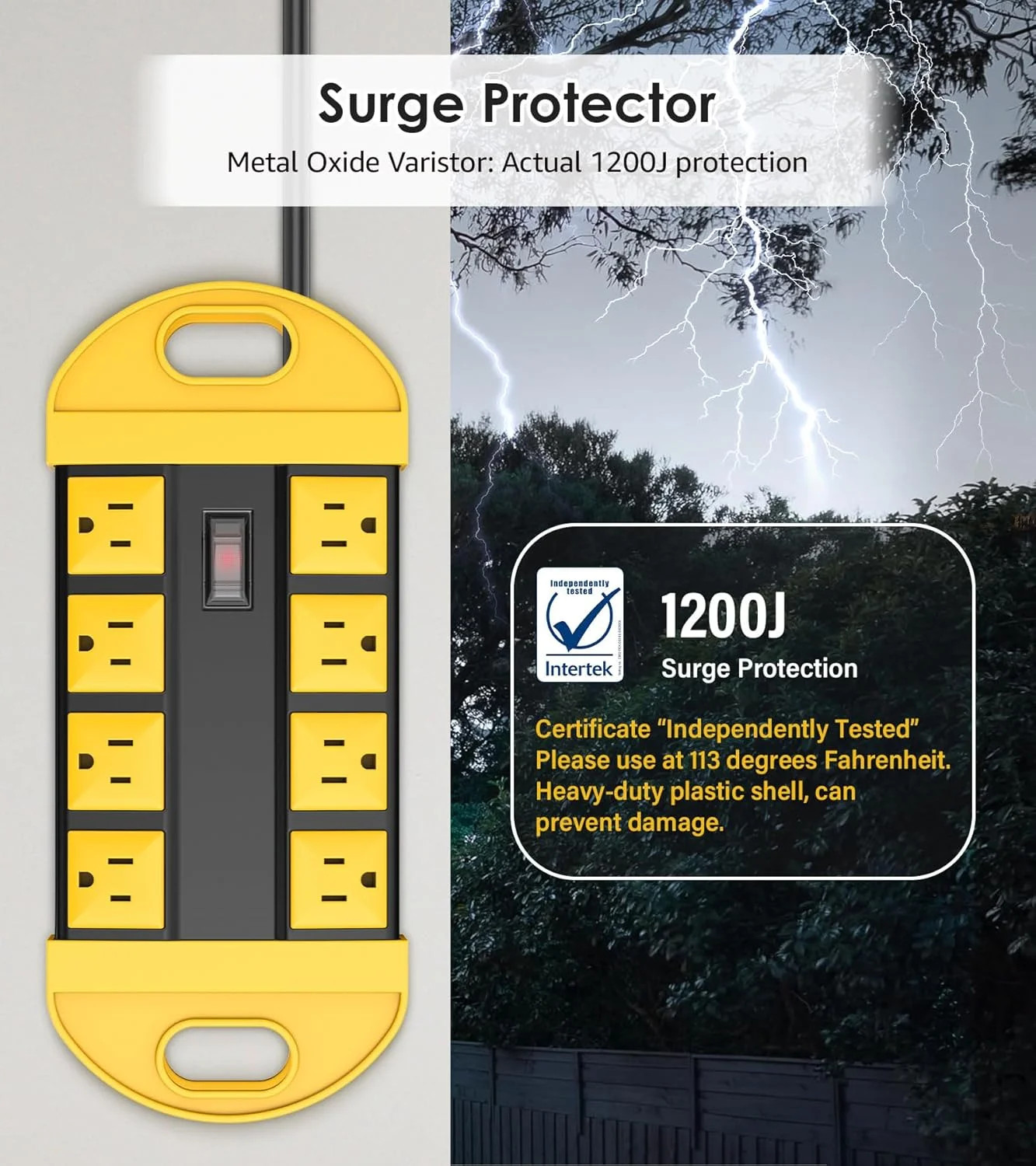 CCCEI Outdoor Power Strip Weatherproof with 8 Plug, Waterproof Extension Cord wi