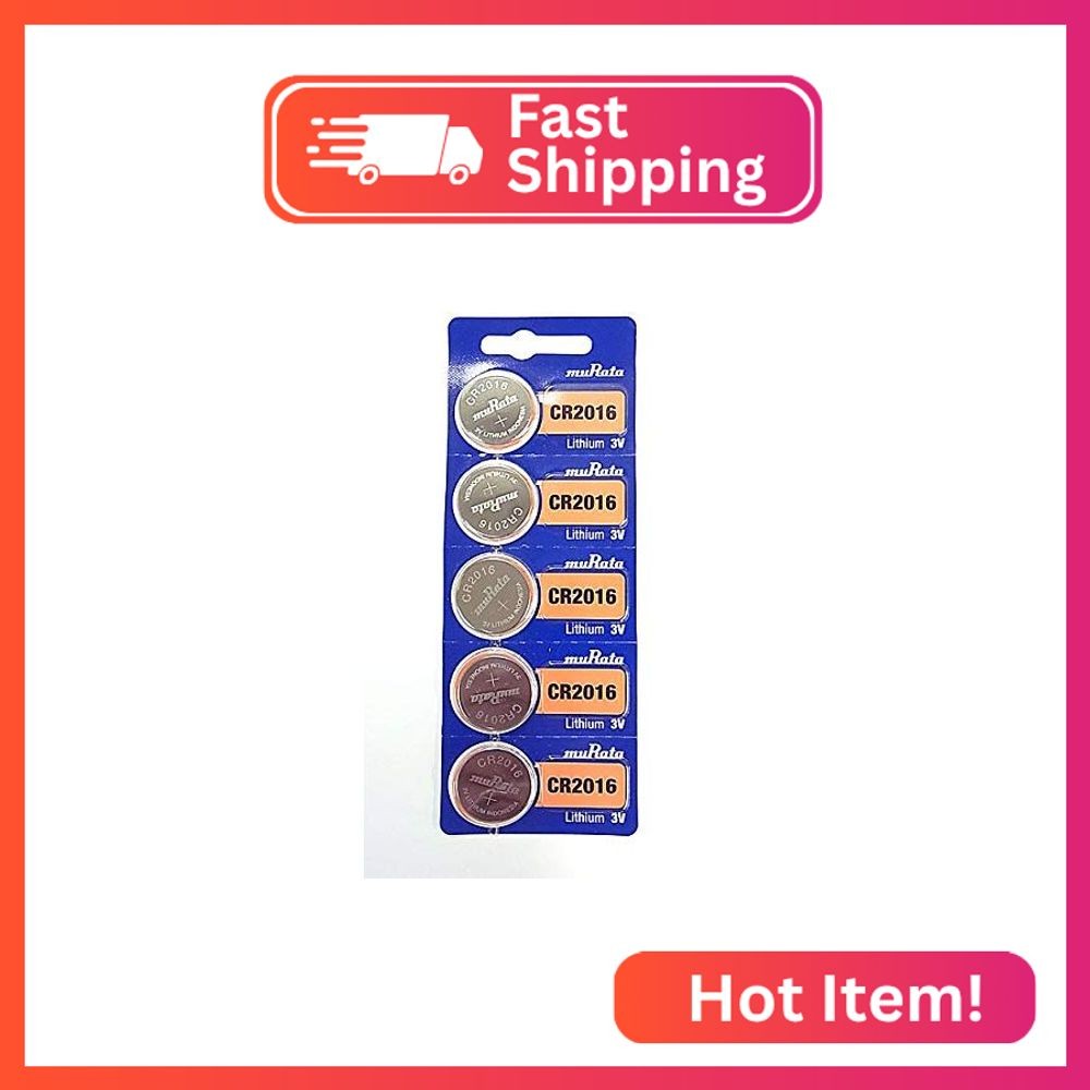 Murata CR2016 Battery DL2016 ECR2016 3V Lithium Coin Cell (5 Batteries)