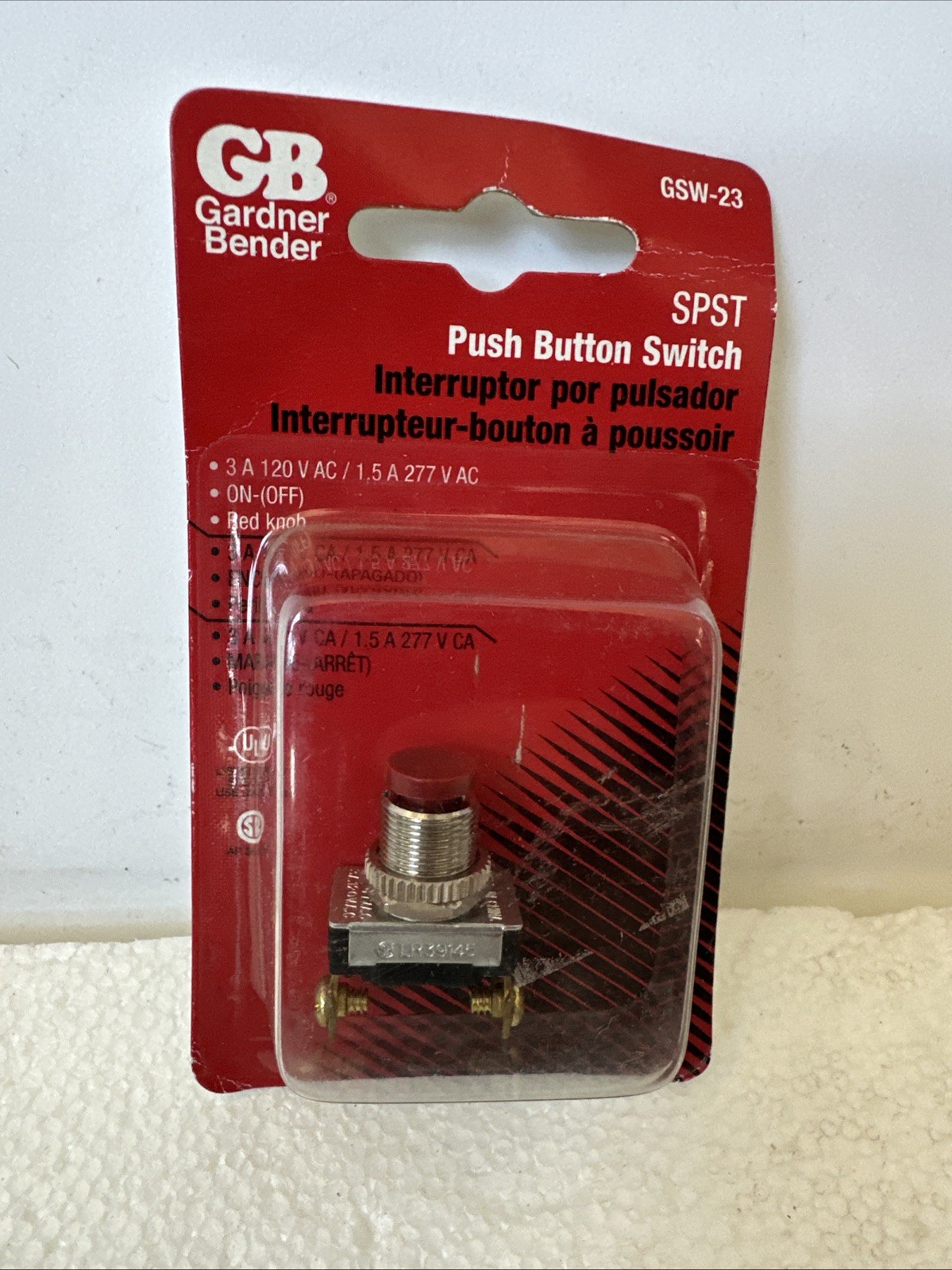 Gardner Bender Red Single Pole Push-Button Switch GSW-23 ON-(OFF)