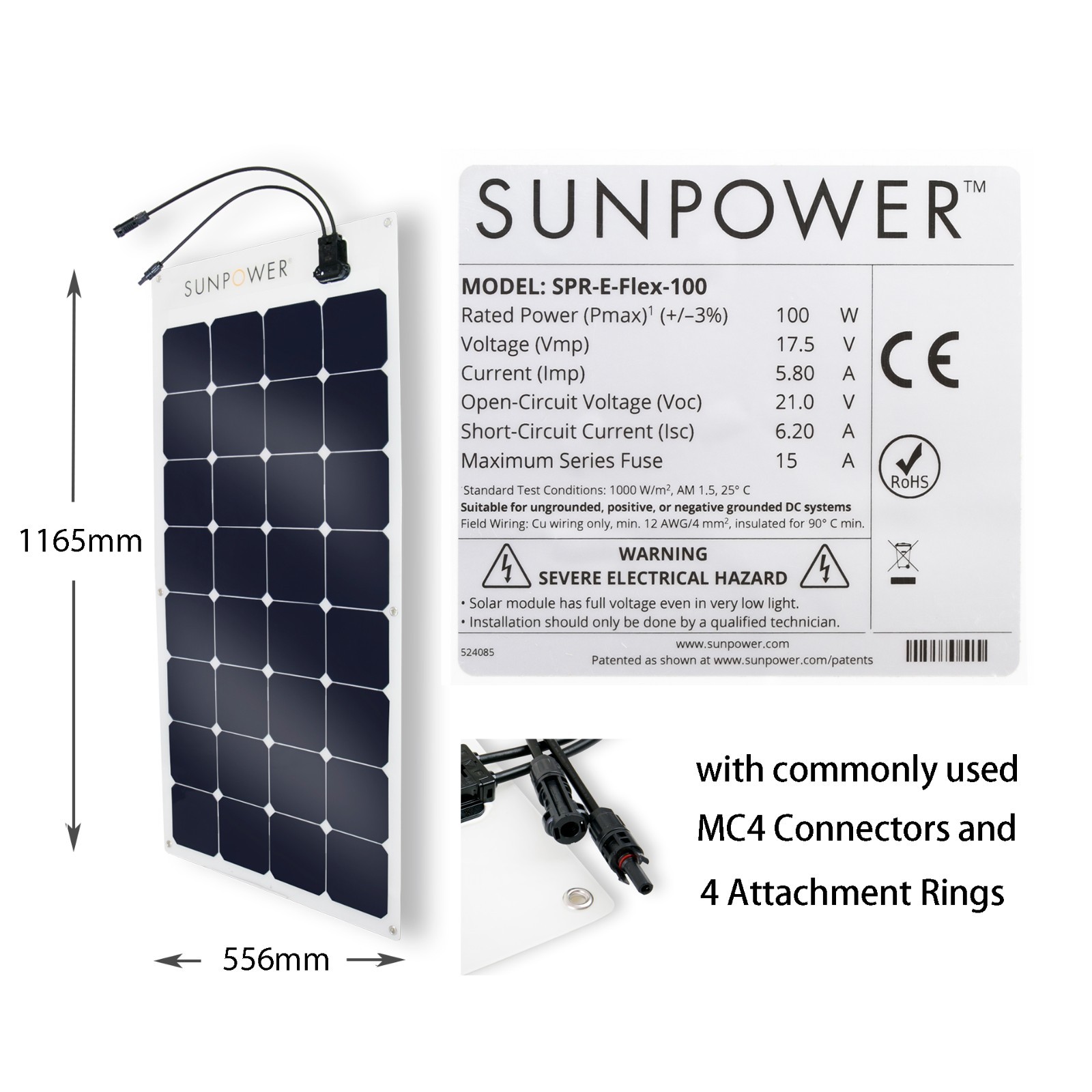 SunPower 100W Flexible Solar Panel – Maxeon Cells – B-Stock Cosmetic Seconds