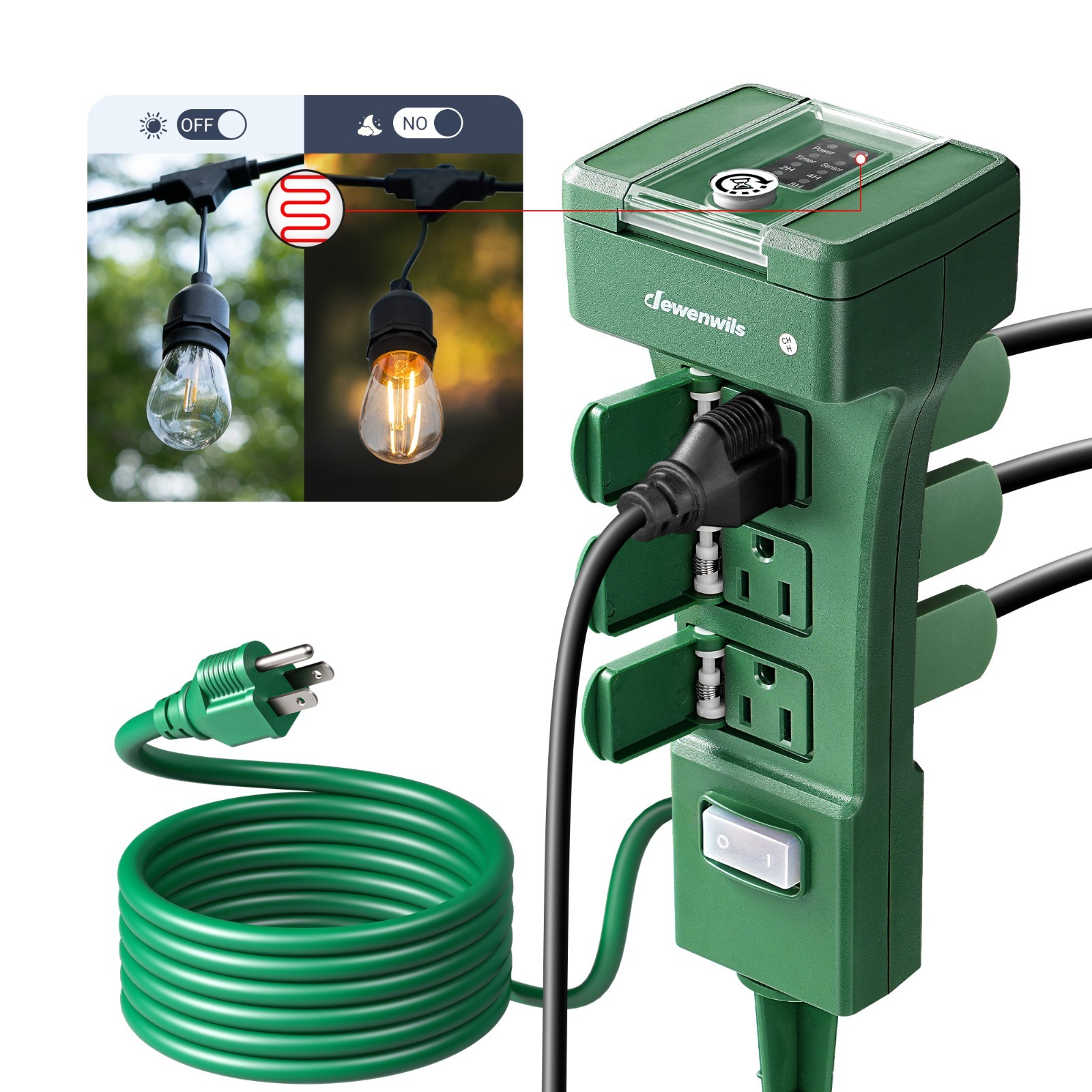 DEWENWILS Outdoor Power Stake Timer w/ Photocell, 6 Grounded Outlets, Christmas