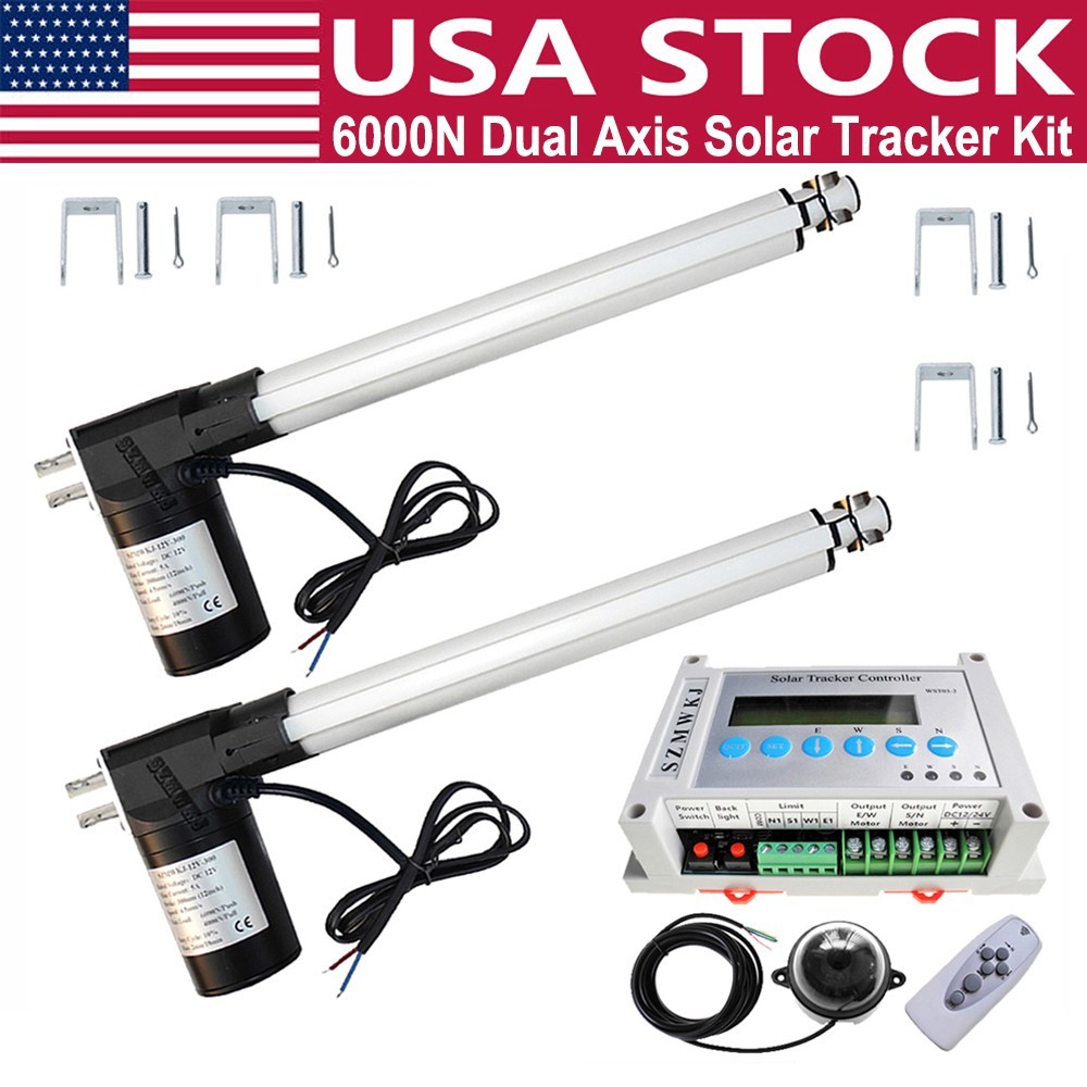 12V 6000N LCD Solar Tracker Dual Axis Kits W/ 12″ Linear Actuators W/ Controller