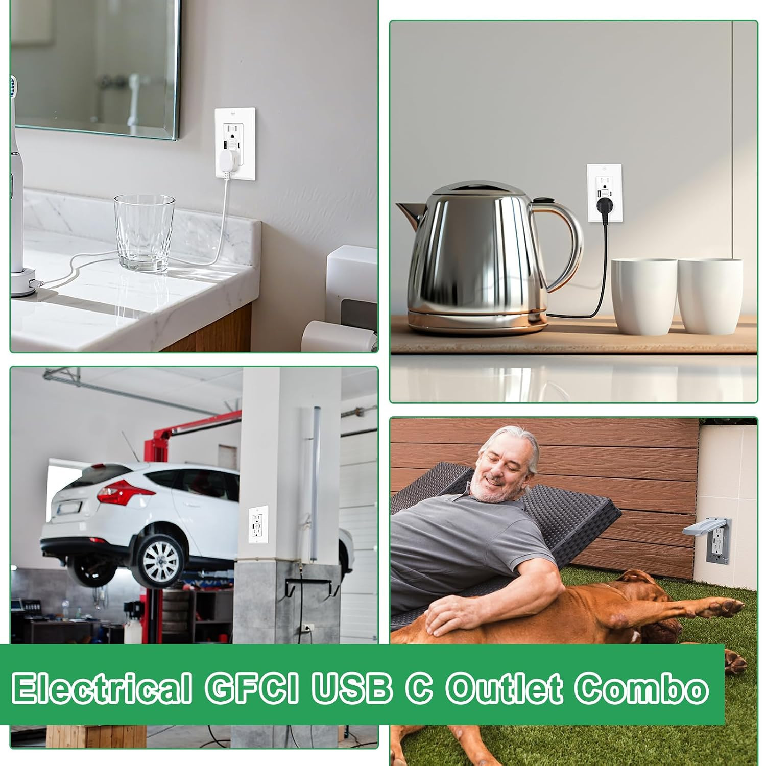15 Amp GFCI Outlet with USB C & USB a Ports, 2PK Self Test GFCI Electrical Outle