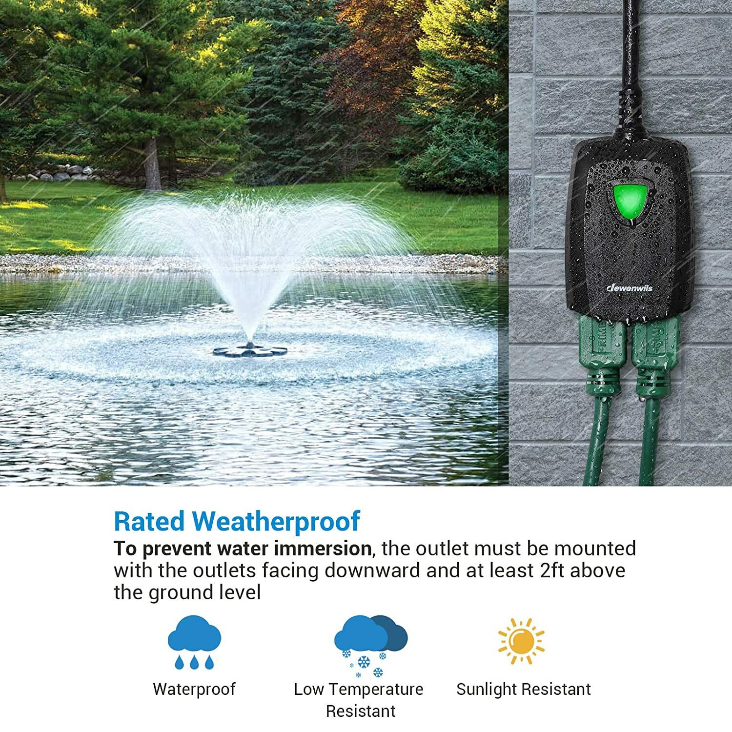 DEWENWILS Outdoor Wireless Remote Control Outlet Switch Power Strip Weatherproof