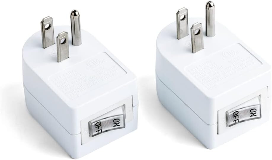 Lot of 2, Grounded Outlet On/Off Power Switch with Amber Light, ETL Listed White