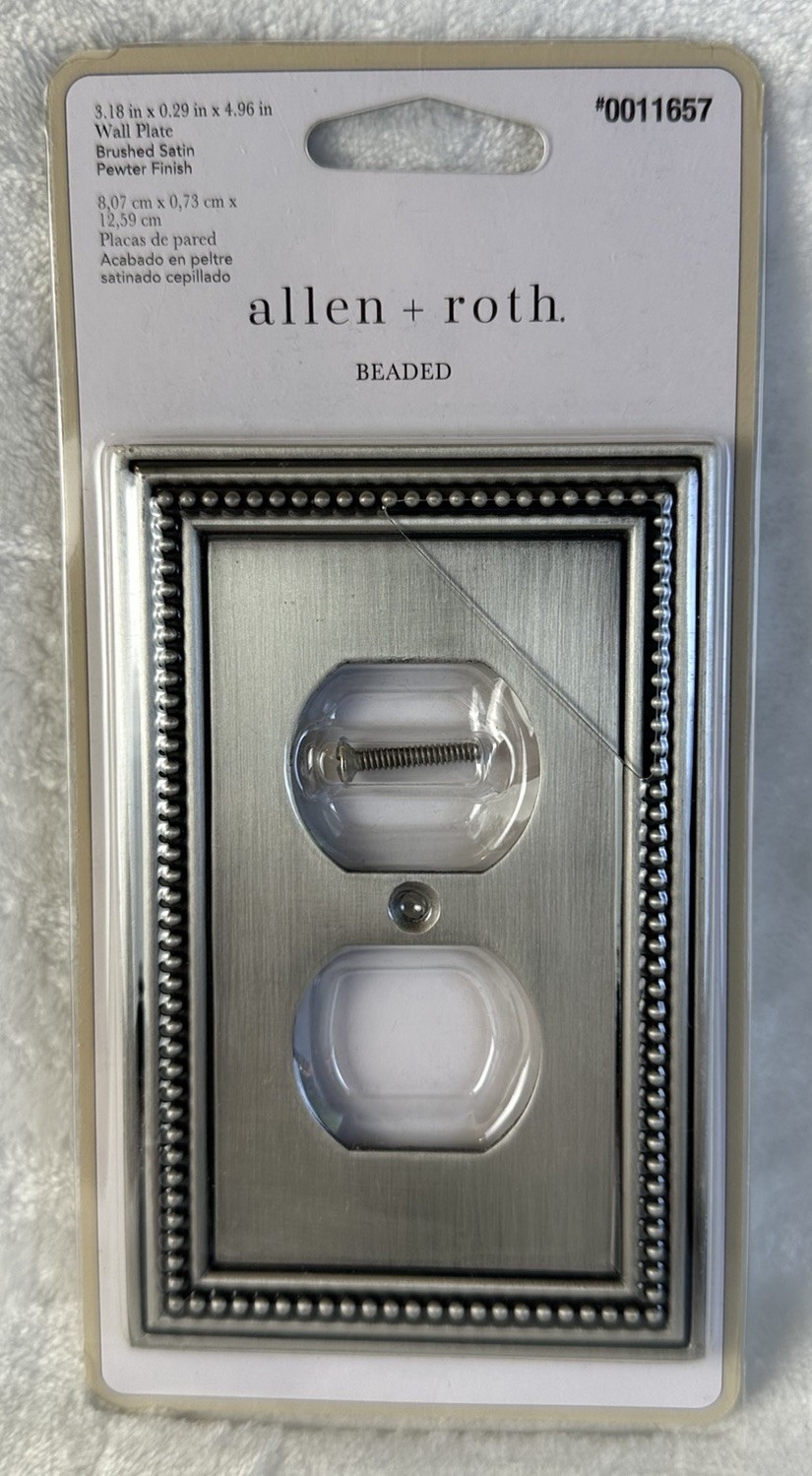 NEW Allen + Roth Beaded Pewter Finish Brushed Satin Wall Plate 0011657 64776