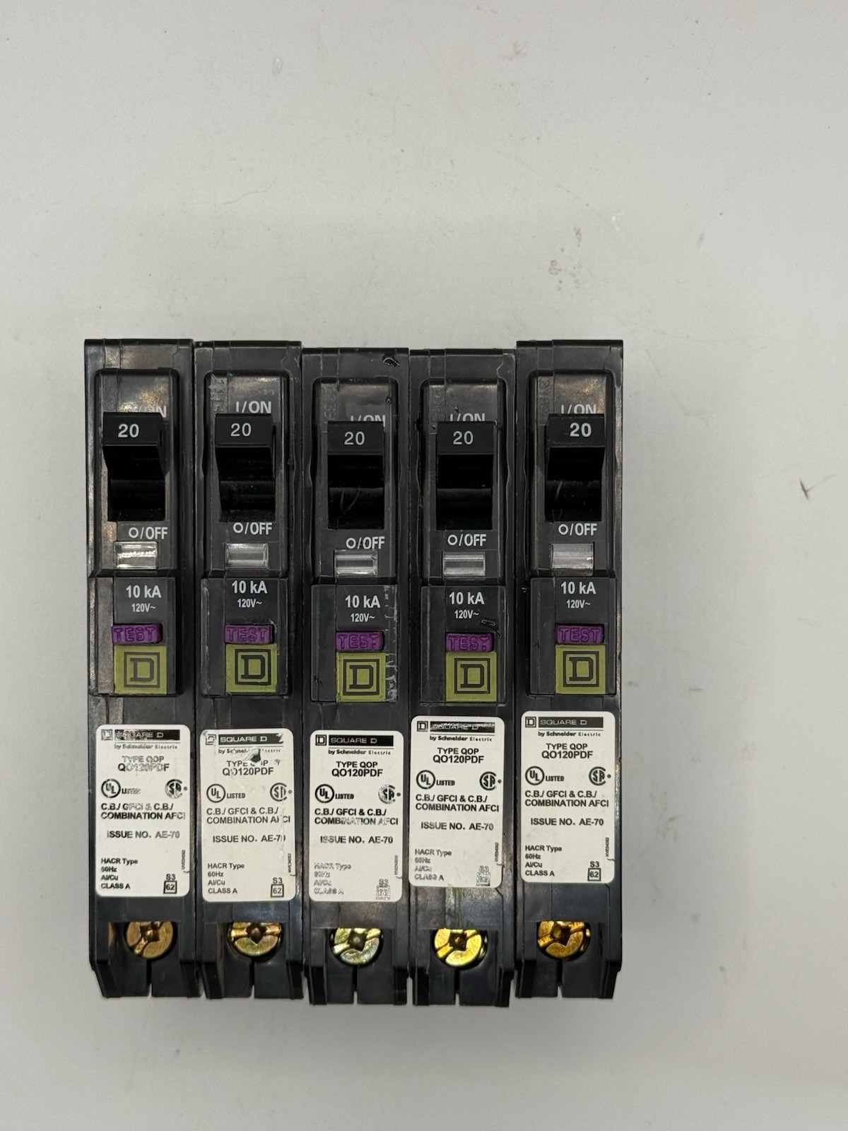 Square D QO120PDF QO/QOP Plug-On AFCI Circuit Breaker 20A 120V Lot of 5
