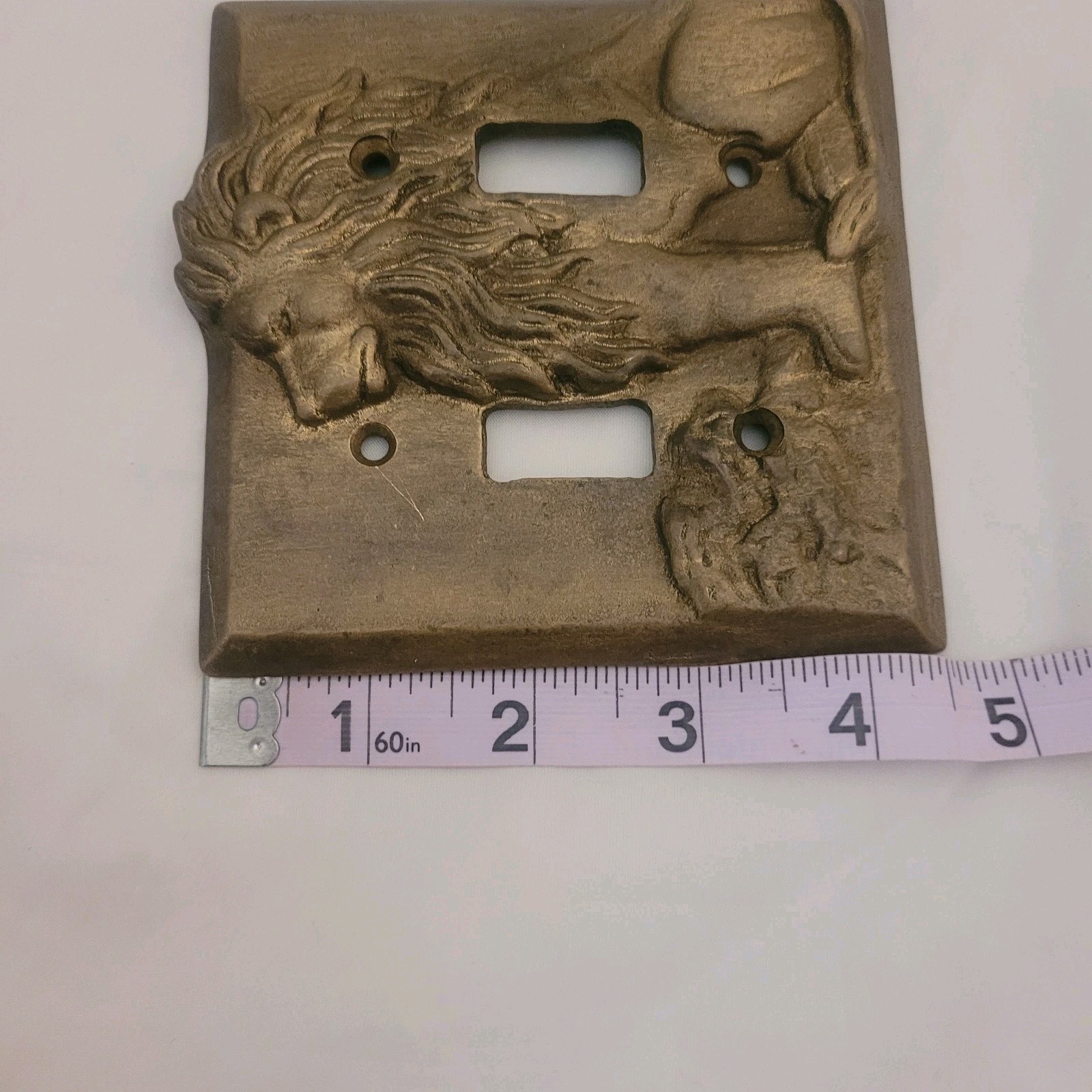 Vintage Brass Lion Double Light Switch Plate Regal Royal Animal 4.5″