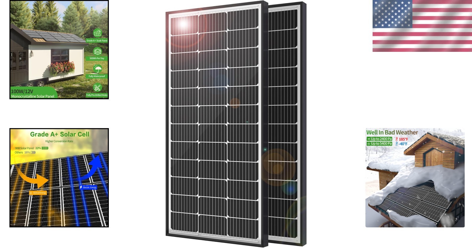 High Performance 100W Solar Panels with Half-Cut Cell Design