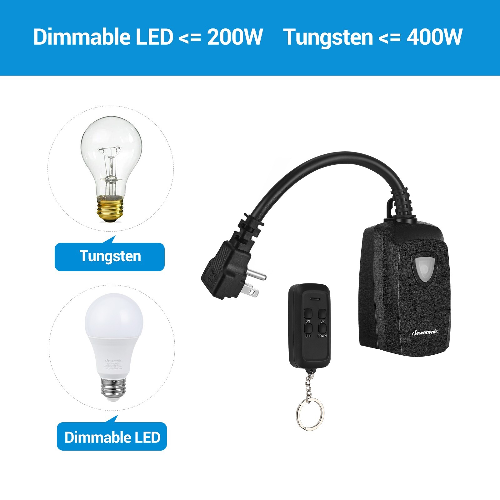 DEWENWILS Remote Control Light Dimmer Switch Plug in Weatherproof Dimmer Black