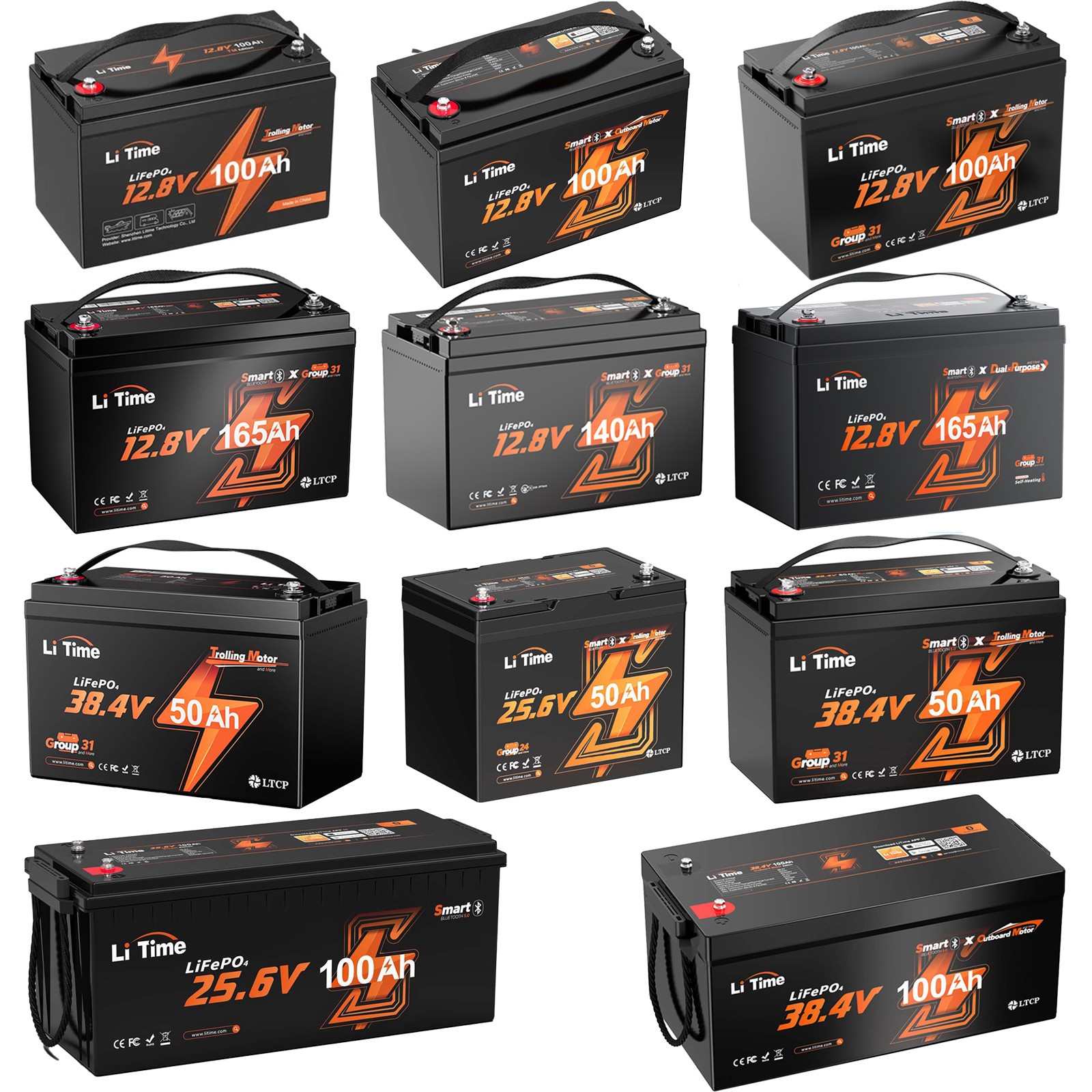 LiTime 12V 24V 36V Trolling Motor Lithium Battery LiFePO4 with BMS For Boat Lot