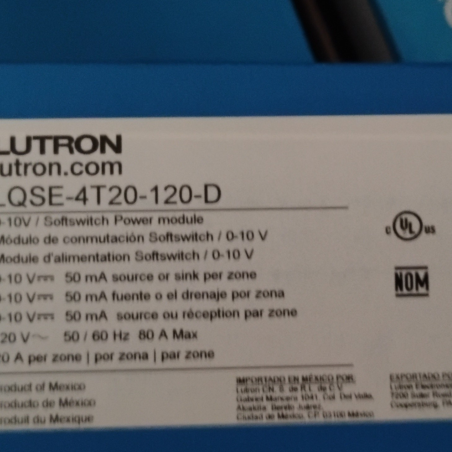 Lutron 0-10V LED Light Control Softswitch Power Module LQSE-4T20-120-D 120V