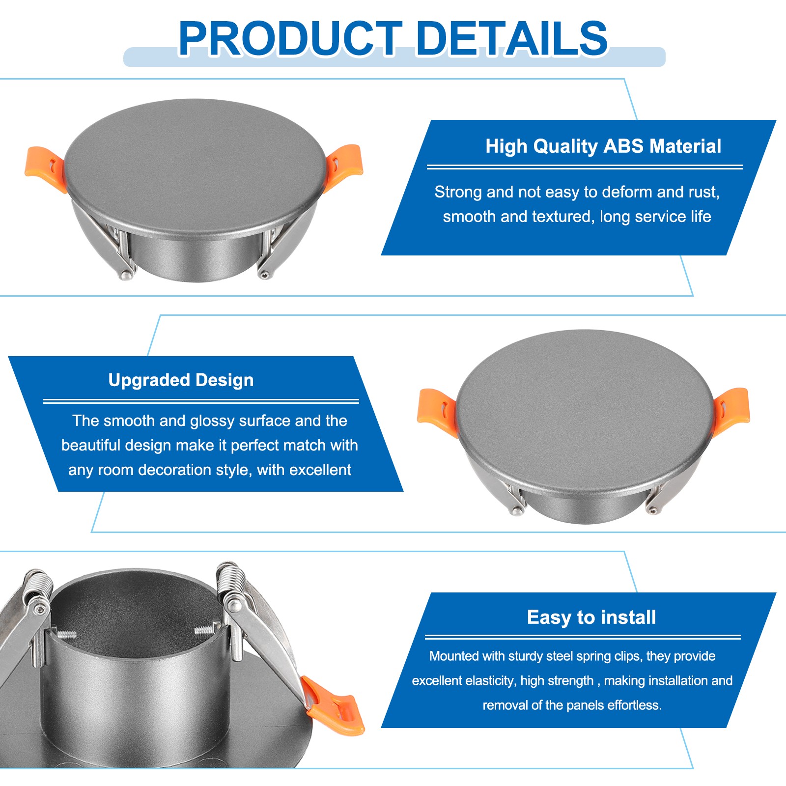 3.7″ Spring Ceiling Cover Plate for 2.2-3.4″ Round Hole, Dark Gray
