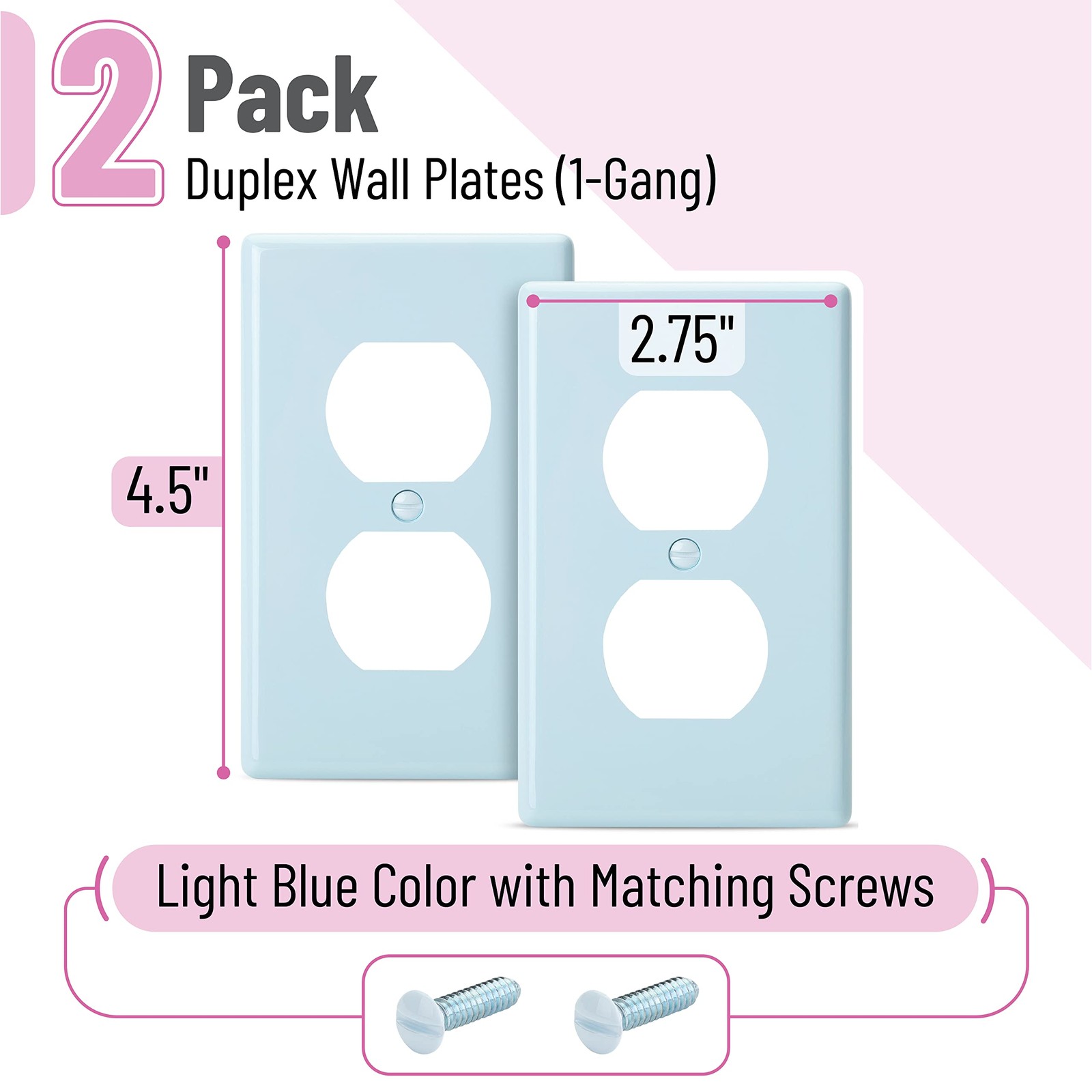 Bates- Duplex Receptacle Wall Plates, 2 Standard Size – 2 Pack, Light Blue