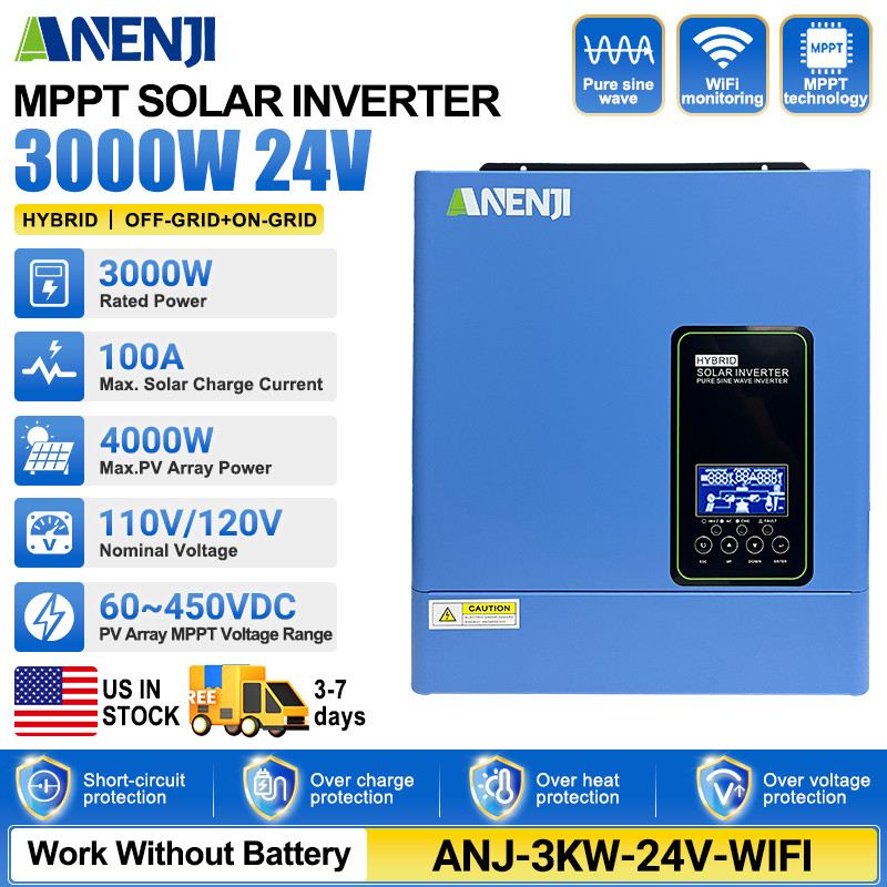 Hybrid Solar Inverter Charger 3000W 110/120V with Built-in 100A MPPT Controller