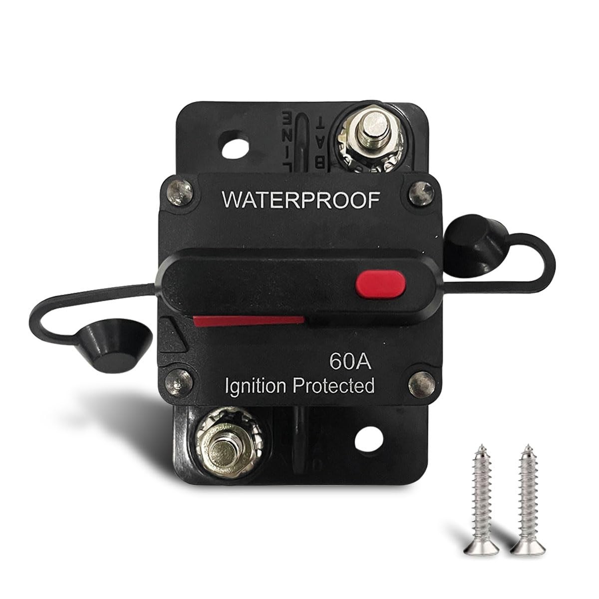 60Amp Circuit Breaker, DC 12V-48V Waterproof Inline Fuse with Manual Reset…