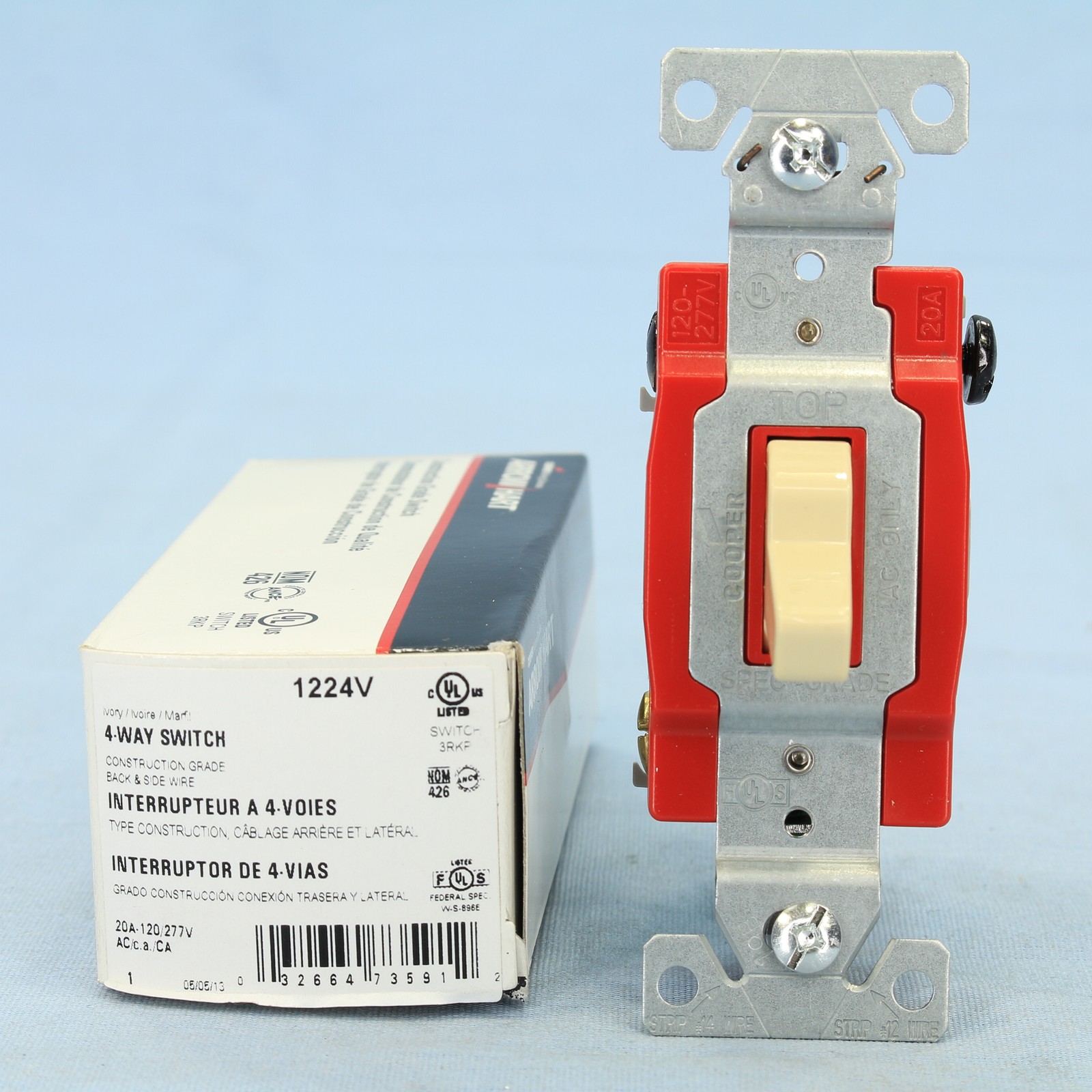 Cooper 1224V 4-Way Ivory Industrial Grade Toggle Switch 20A Back & Side Wired
