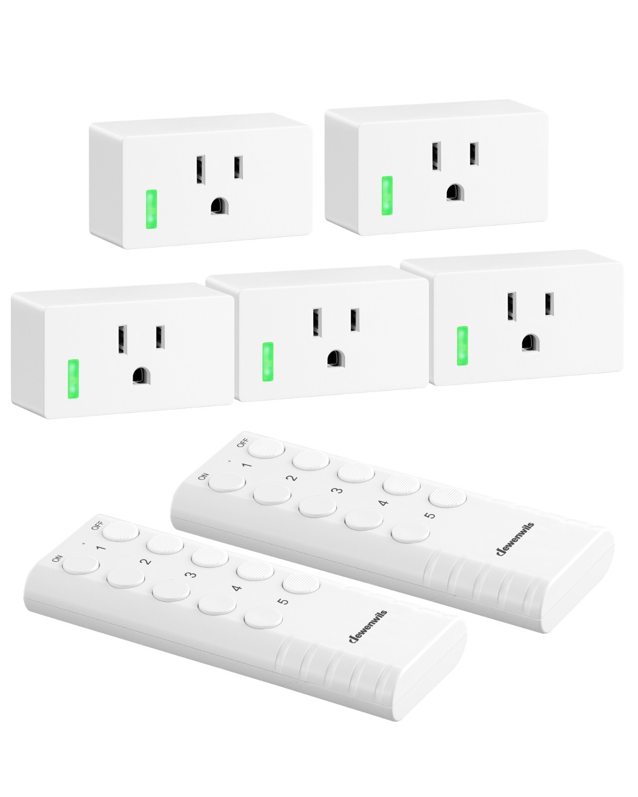 Wireless Remote Control Outlet 5 Outlets 2 Remotes 200FT No WiFi Plug Play ETL