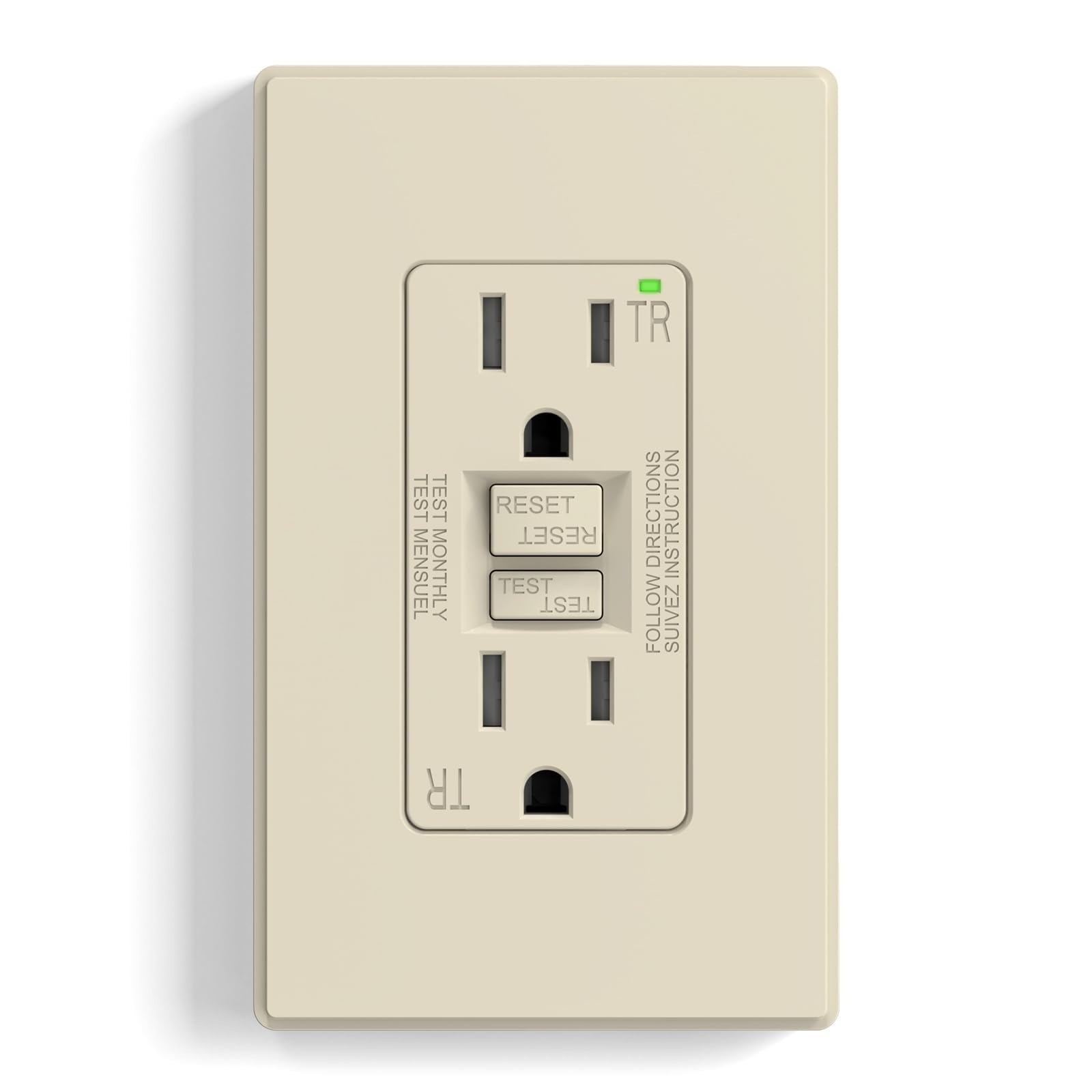 ELEGRP GFCI Outlet 15 Amp, Self-Test GFI Electrical Outlet, Matte White