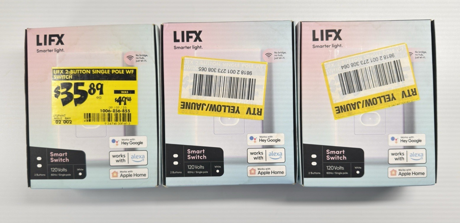 Lot Of 3 LIFX 1-Pole 2-Buttons Smart Touch Light Switch, White (LFSPWHT1FUS)