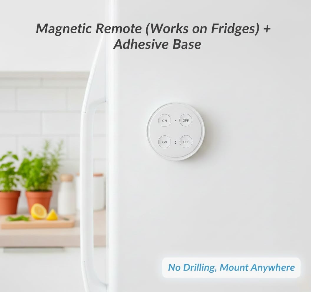 Wireless Outlet 2 Pack – Ergonomic Round Remote Comfort Grip! + Magnetic Wall…