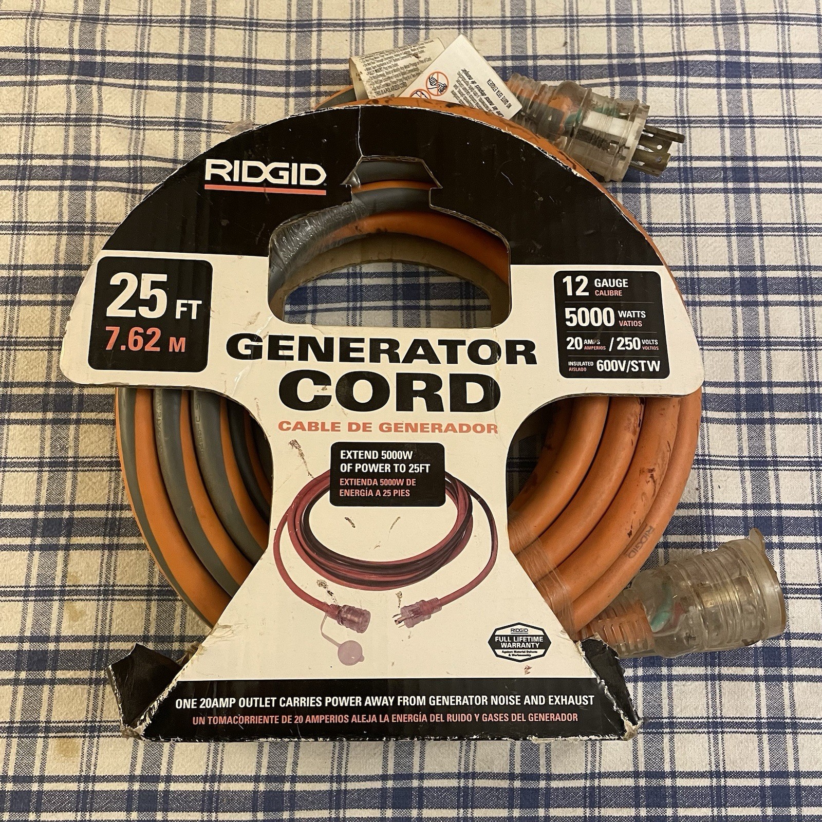 Ridgid Generator Power Cord 25 ft 12 Gauge 20 Amps 5000 Watts