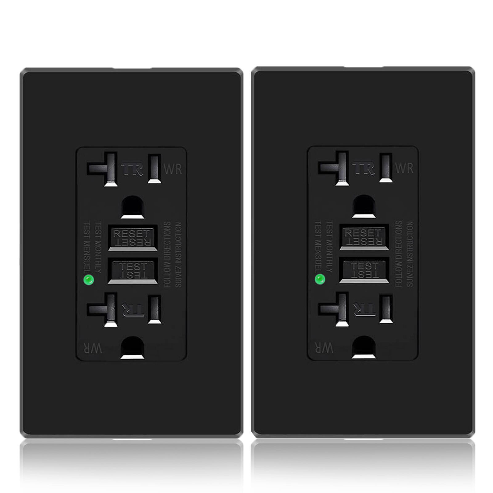 2Pack 20A GFCI Outlet Black Tamper Weather Resistant Receptacle with Wall Plates