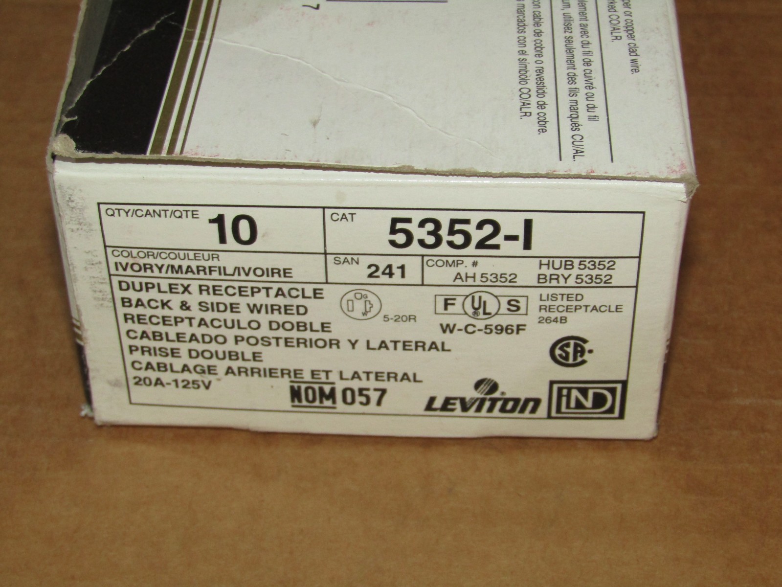 10x Leviton Duplex Receptacle 5352-I Ivory 20A-125V