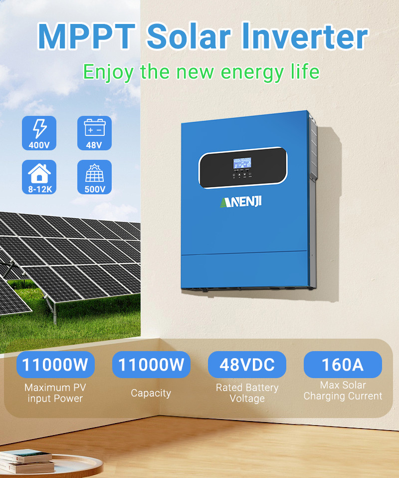 ANENJI 11000W 48V Solar Hybrid Inverter On-Grid Off-Grid Dual MPPT 160A 230Vac
