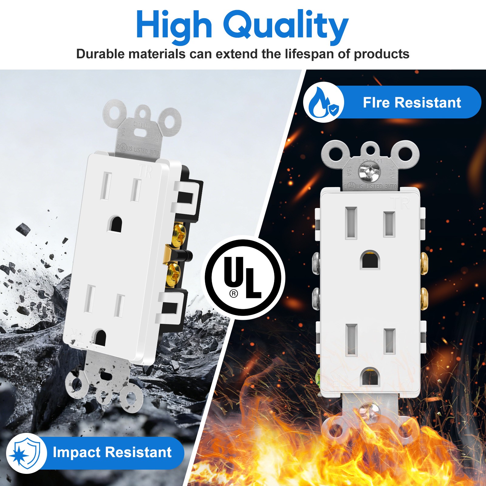 16PCS 15A 125V TR 5-15R Duplex Receptacle UL/CUL Self-Grounding Heavy Duty White