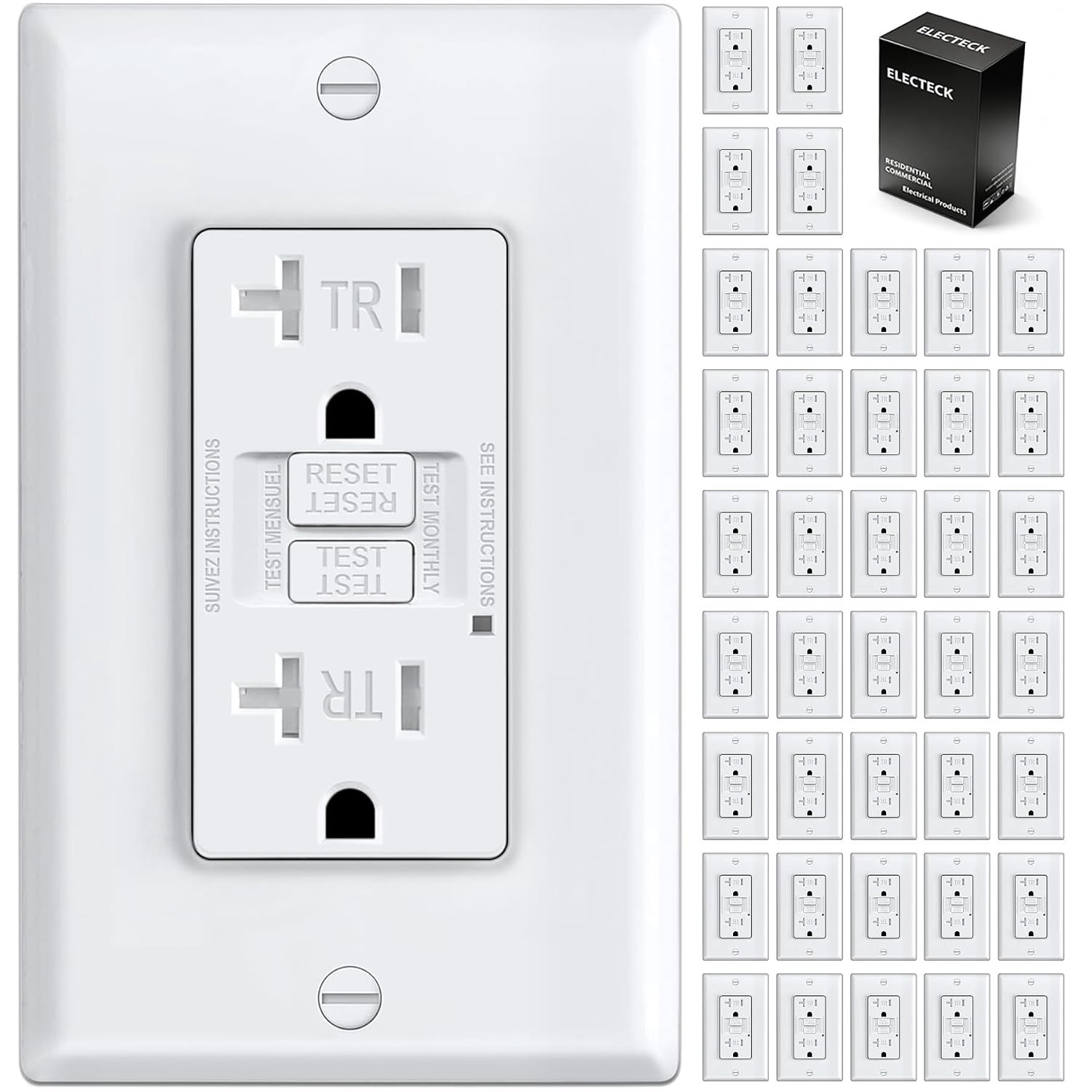 10 Pack GFCI Outlets 20 Amp, Outdoor Weather Proof (WR), Self-Test GFI Receptacl