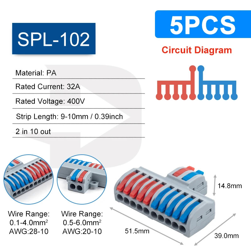 Quick Electrical Connectors Universal Compact Push-in Conductor SPL Splitter Wir