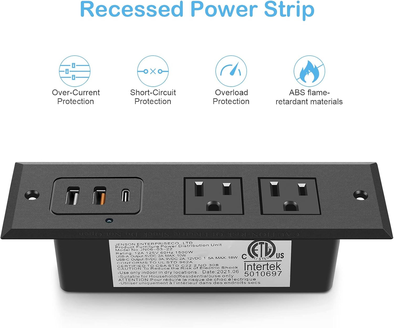 Recessed Power Strip with 20W USB C Port, Fast Charging USB a Port Desk Outlet,