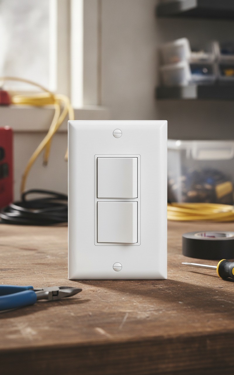 Duplex Rocker Switch with Wall Plate, 15A 125V, White, 2-Way, Screw Terminal
