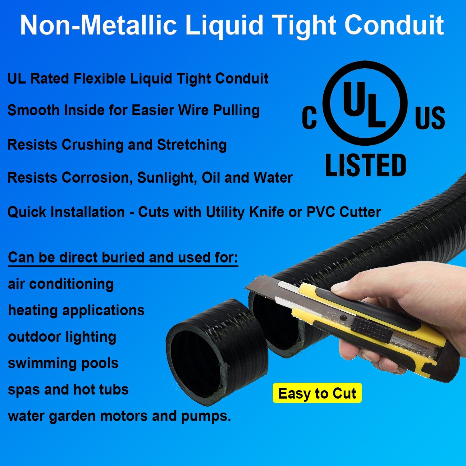 Flexible Liquid Tight, Non-Metallic Electrical Conduit with Fittings – UL Listed