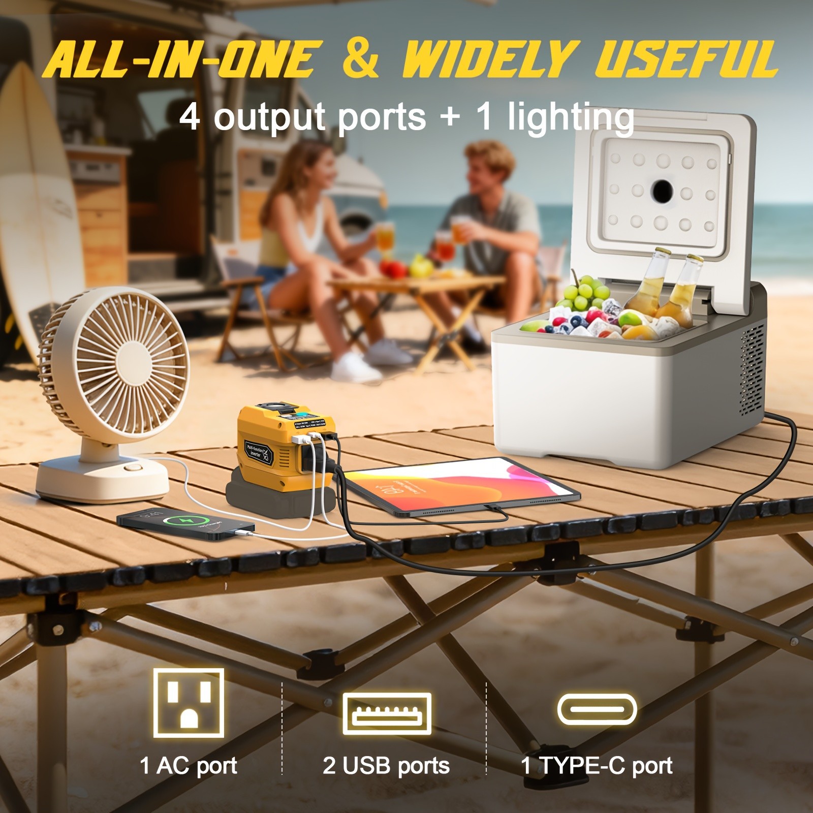 Portable 220W Power Inverter Compatible with Dewalt 20V Battery Emergency